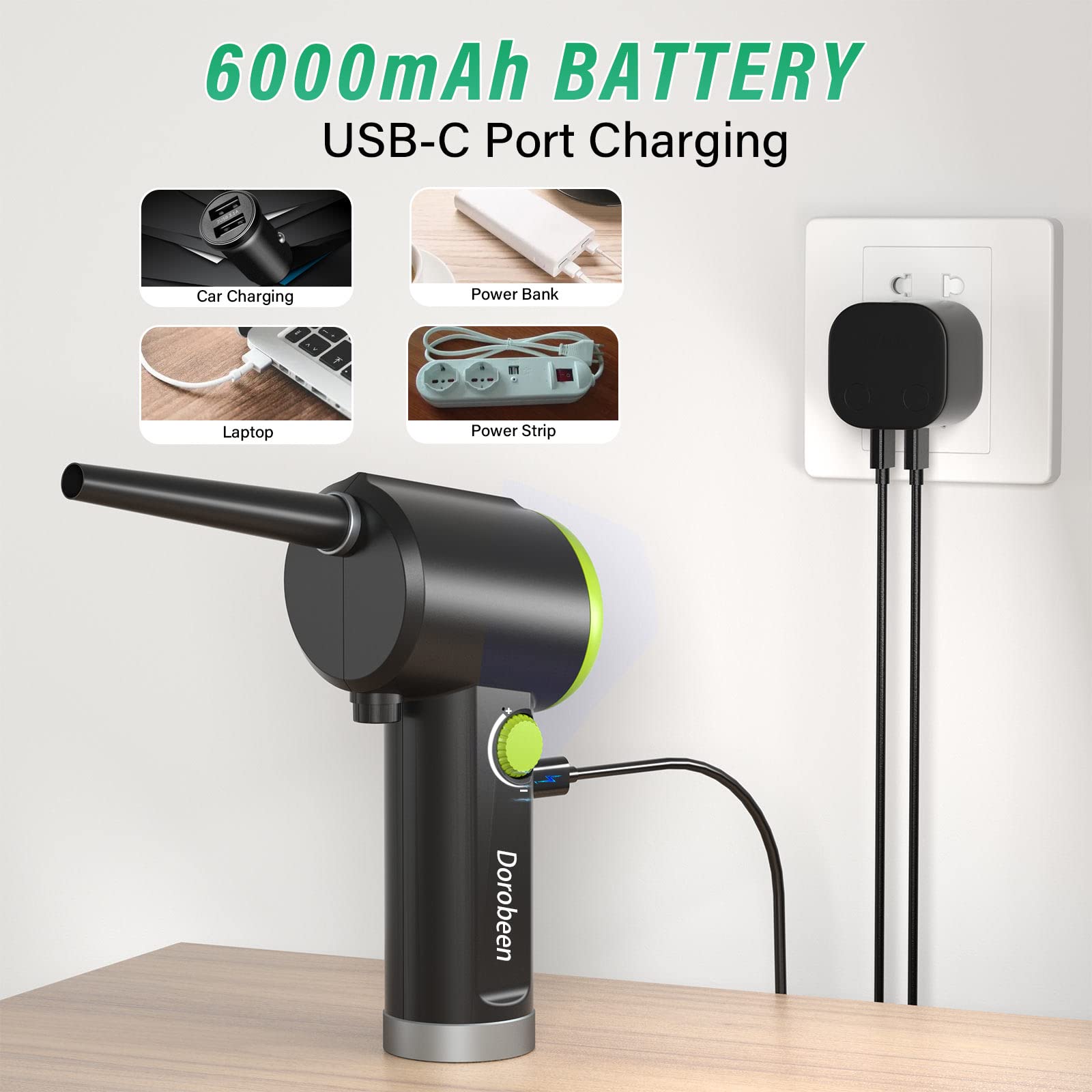 Dorobeen Compressed Air Duster, Cordless Handheld Air Blower, Stepless Speed, 41000Rpm, Portable Rechargeable Built In Battery,