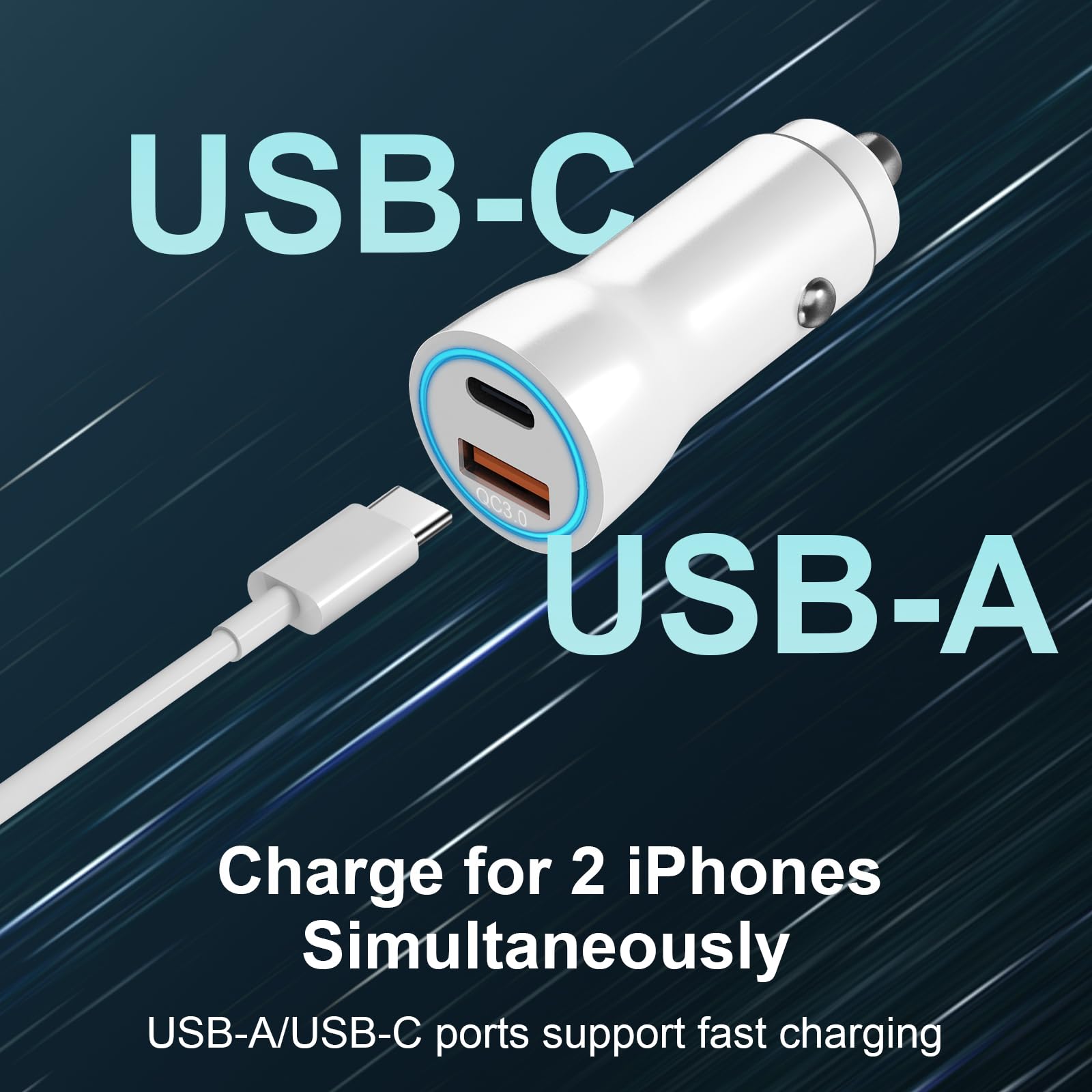 Usb C Car Charger For Iphone 16 15, [Apple Mfi Certified] 43W Fast Charging Usb C Car Charger With 3.3 Ft Usb C To Usb C Cable,