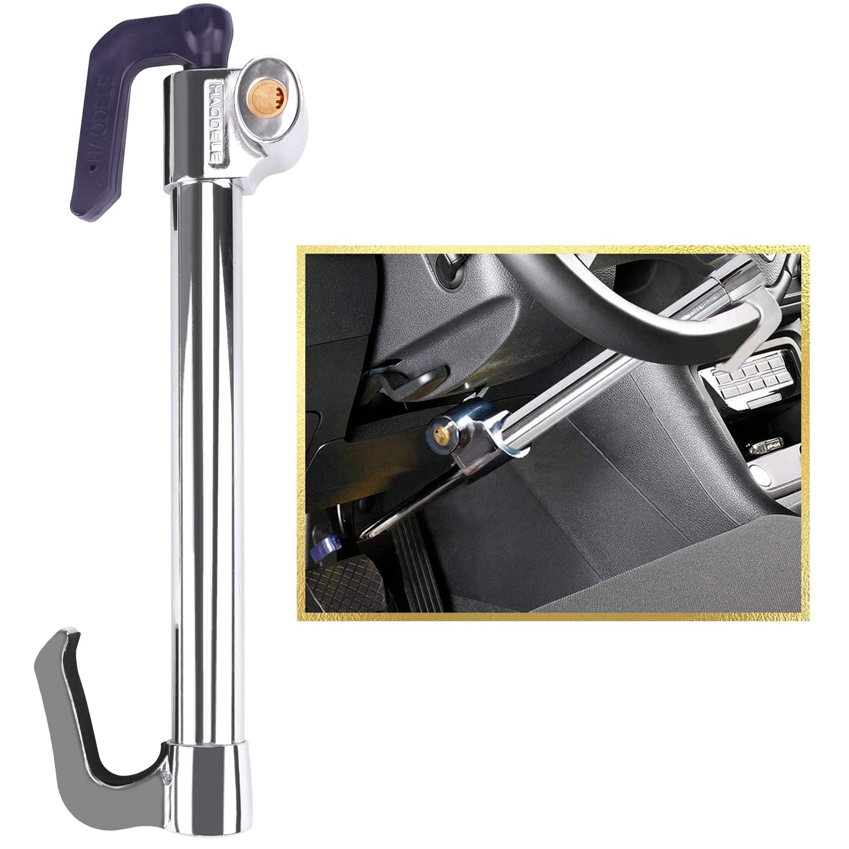 Tevlaphee Universal Steering Wheel Brake Lock Anti Theft Retractable Double Hook Car Clutch Pedal Lock For Car Truck Suv Van Sec