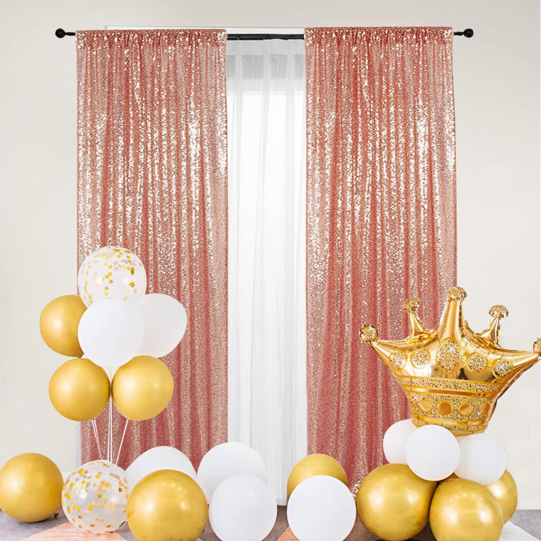 Partydelight Rose Gold 2Ft X 8Ft Sparkly Sequin Backdrop Curtains, 2 Panels, For Wedding, Party, Room Decorations.