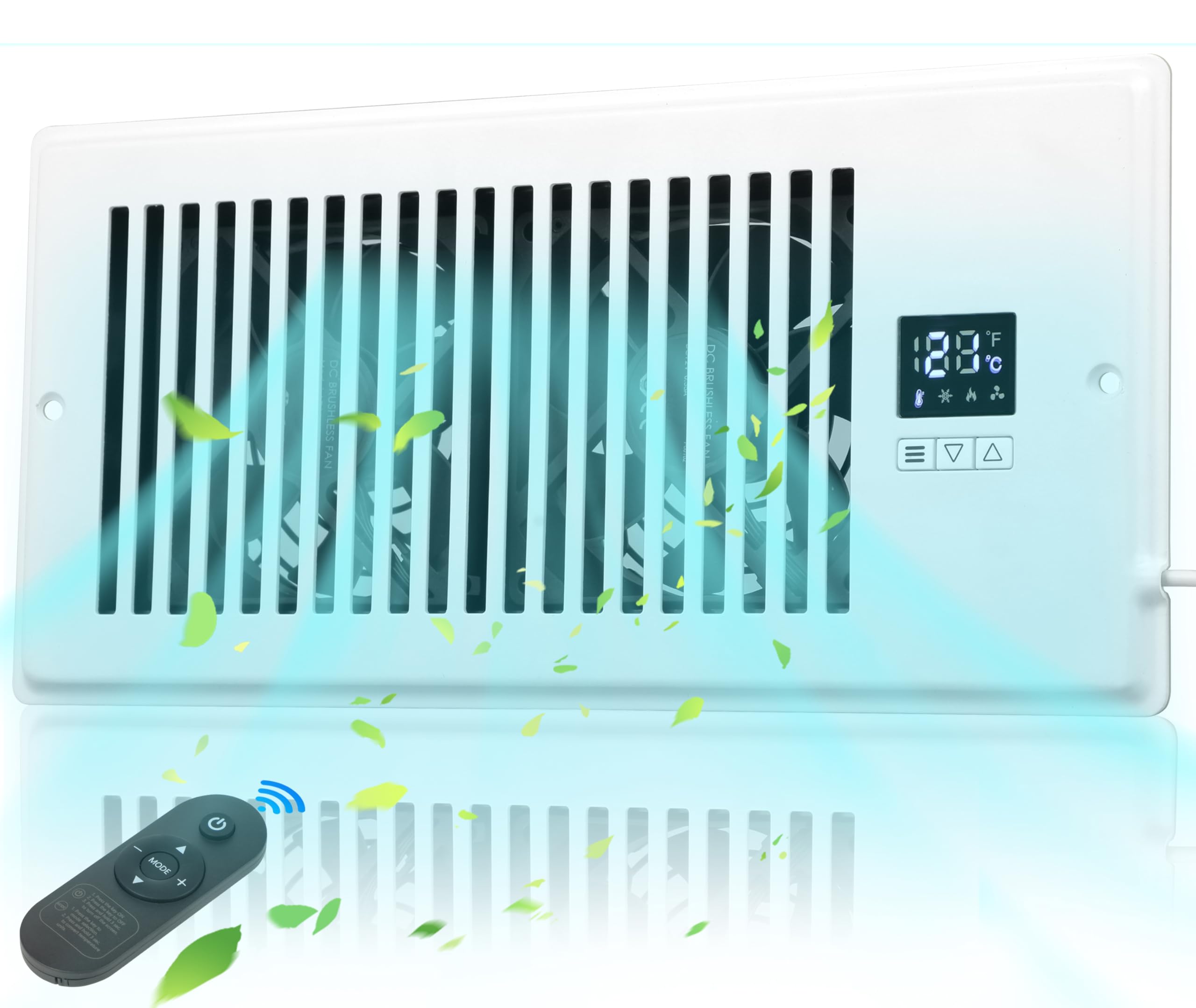 Xcity Quiet Register Booster Fan, Intelligent 6''X12'' Vents, 10-Speed, Air Vent Fan With Remote Control & Thermostat, Smart Led