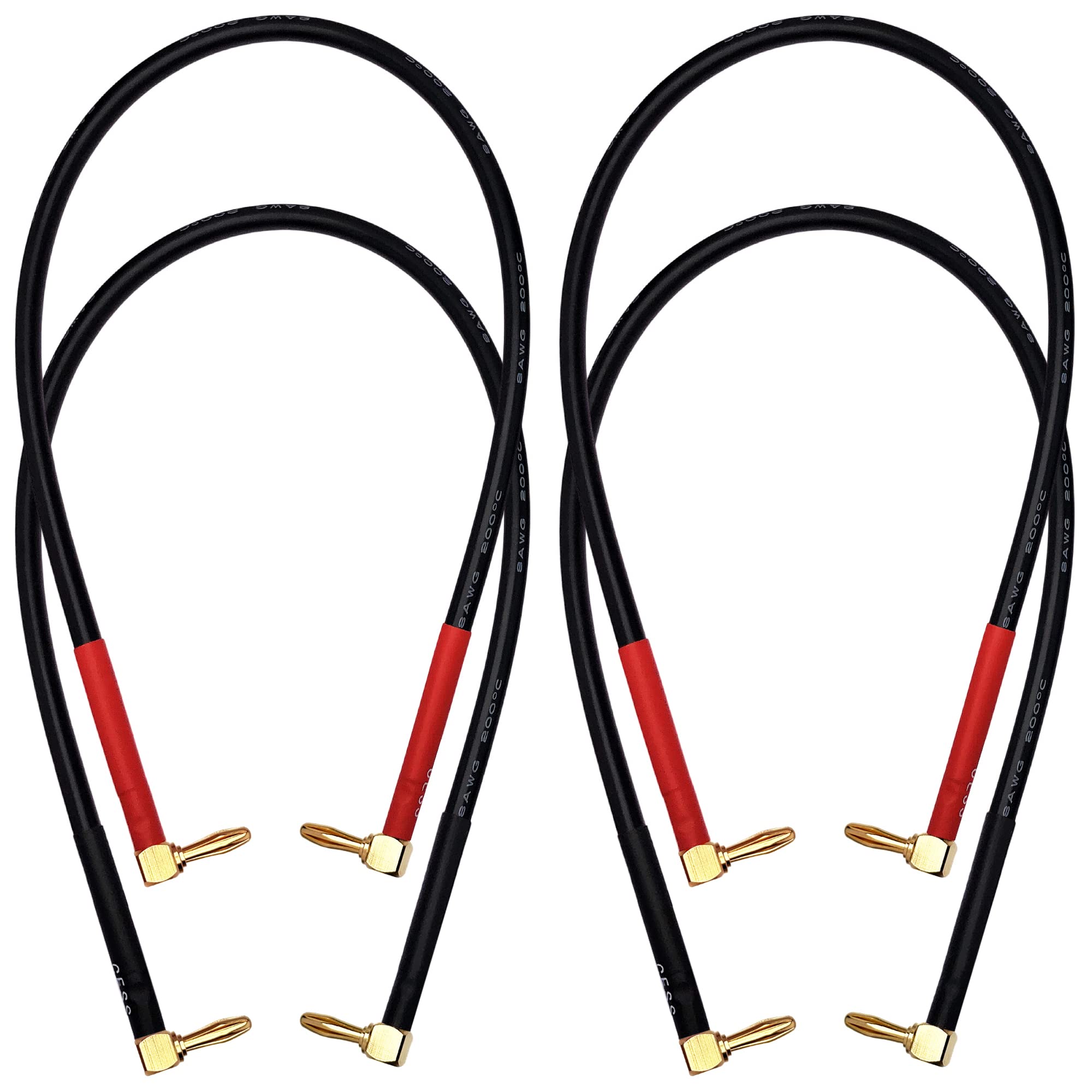 Cess 138 18I Banana Plug Cable Right Angle To Right Angle, 8 Gauge Soft Silicone Tinned Copper Wire, High Current Jumper/Connect