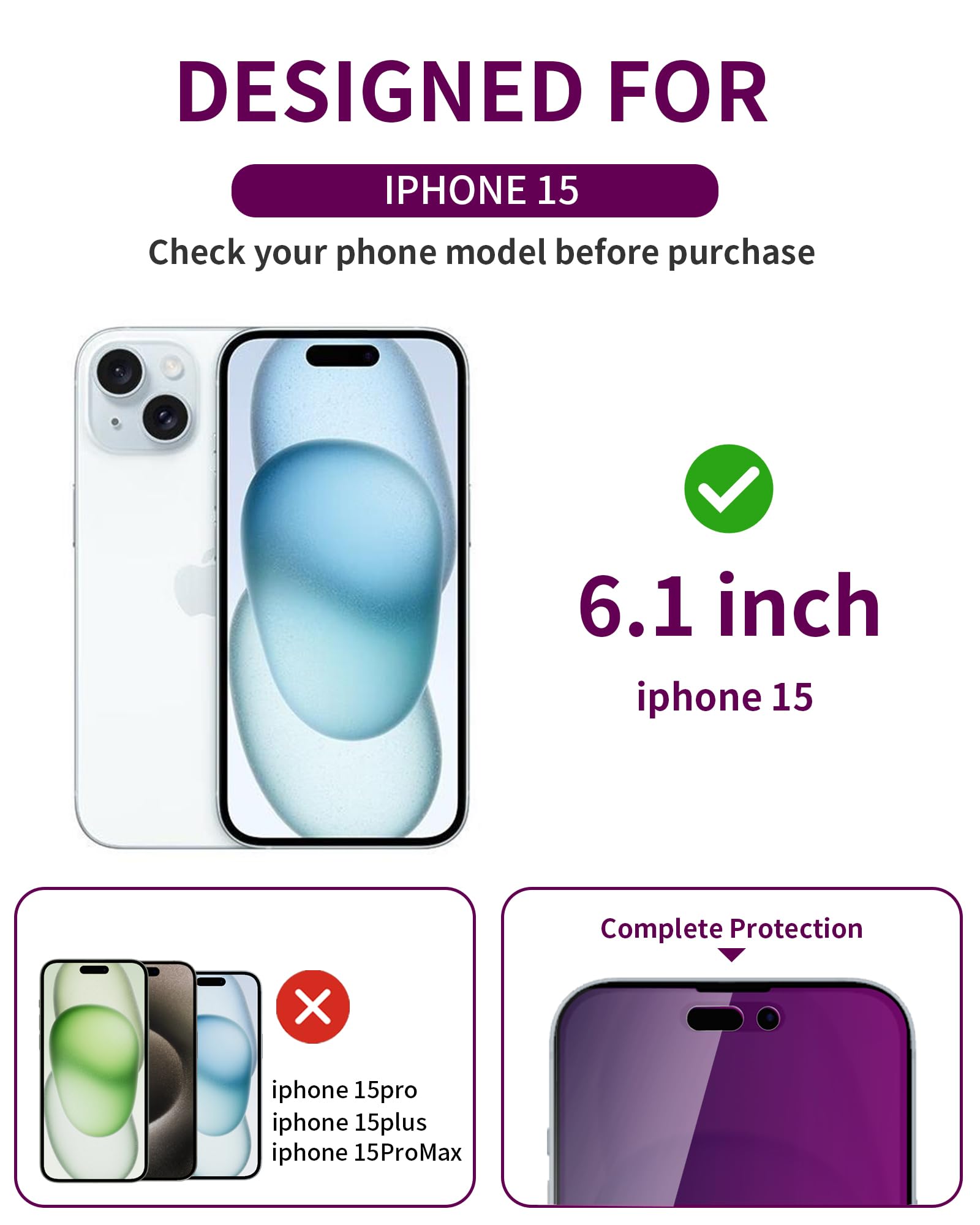 Ifaeveus 2 Pack Privacy Screen Protector For Iphone 15 Tempered Glass For Iphone15 6.1Inch Private Glass Anti Spy Anti Blue Ligh