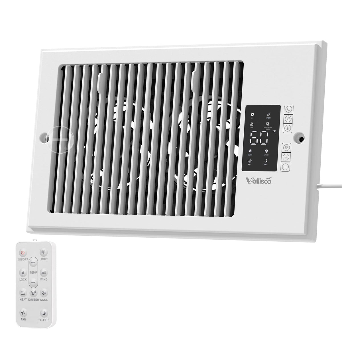 Vallisco Register Booster Fan 6 '' X 10 '' With Negative Ion, Manual Airflow Direction Control, Quiet 10-Speed Heating Cooling A