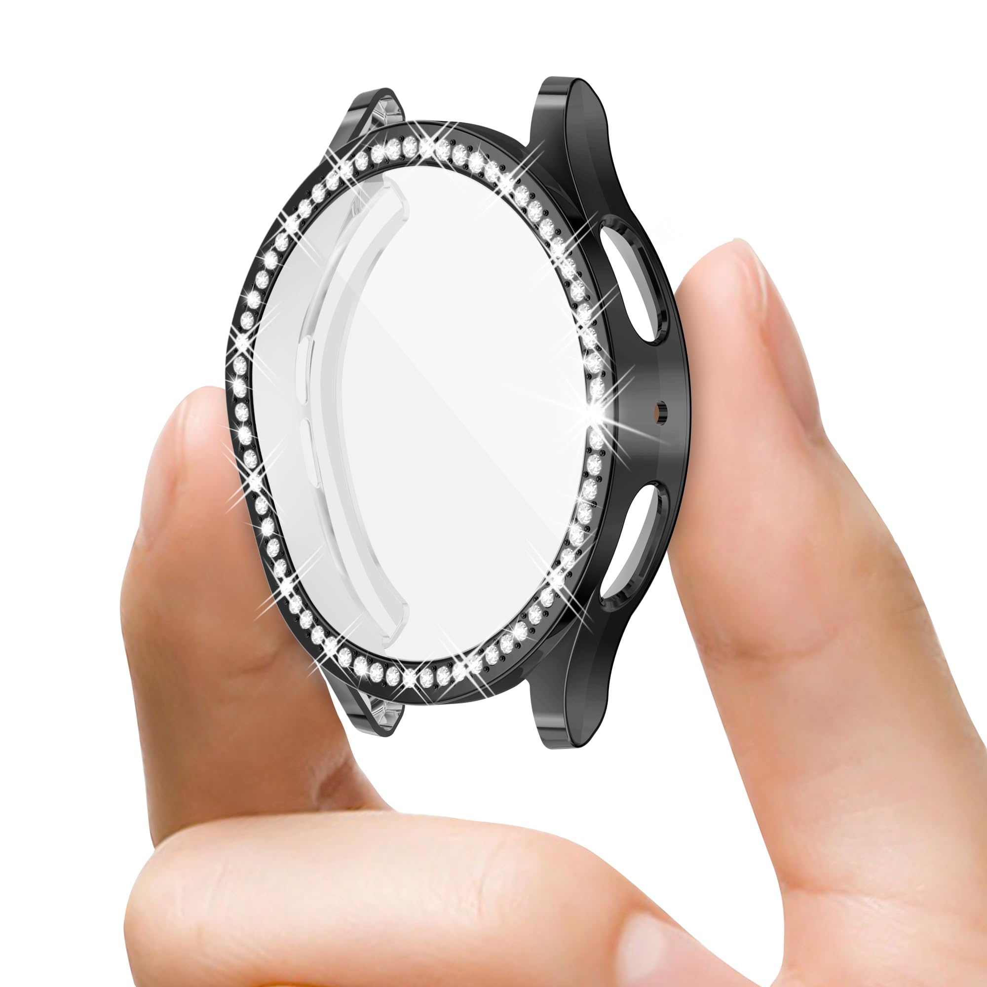 Richone [2Pack] Bling Case For Samsung Galaxy Watch 7 44Mm Screen Protector Cases, Rhinestones Glitter Black Bumper Soft Covers