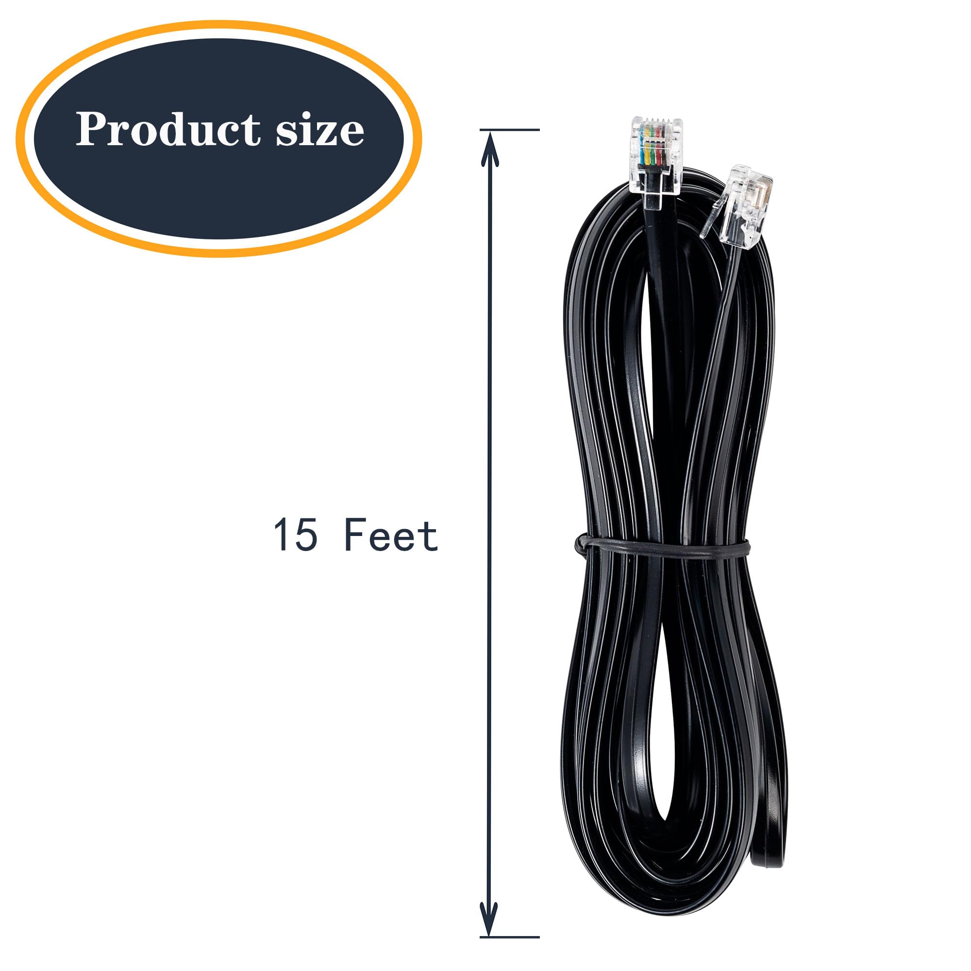 Jmzly Rj12 Cable Phone Cord Rj12 6P6C Male To Male Straight Wired For Both Data And Voice Use Black   15 Feet3 Pack