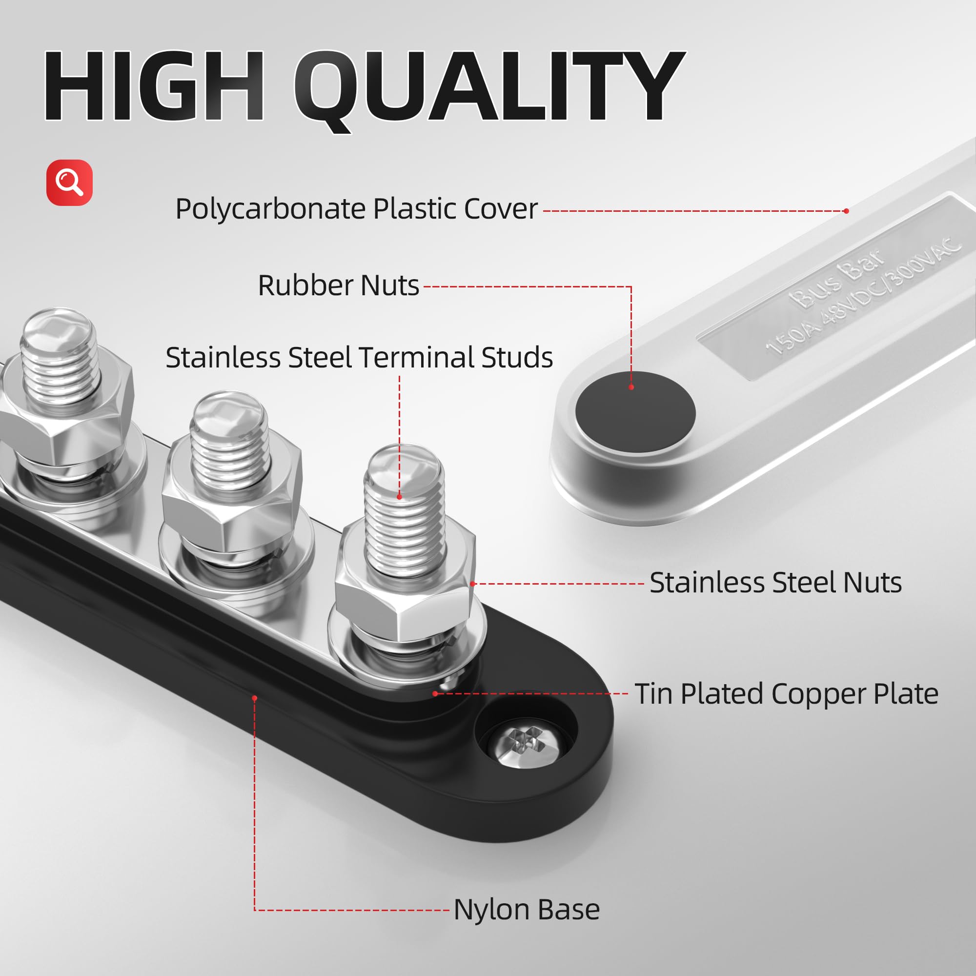 Daiertek Bus Bar 12V 150A Mini Power Distribution Block Max 48V Dc/300V Ac With Cover 4 X 5/16' Posts For Marine Automotive Solar Systems  Negative+Positive