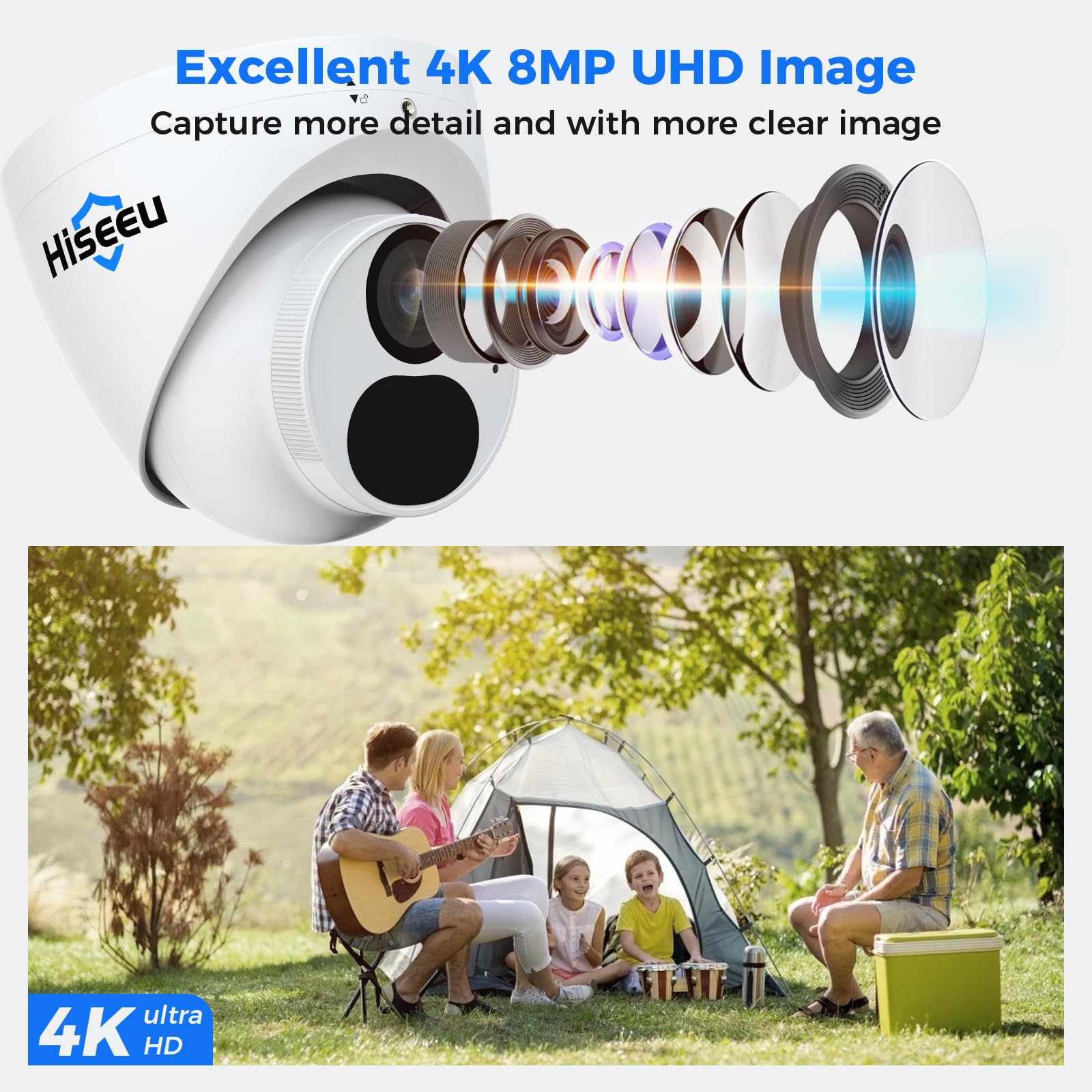 [4K Hd Smart Motion Detection+3Tb Hdd] Hiseeu 4K/8Mp Poe Security Camera System Home Security System W/4Pcs 4K Ip Security Cameras Outdoor Night Vision 4K 8Ch H.265 Nvr With 3Tb Hdd For 24/7 Record