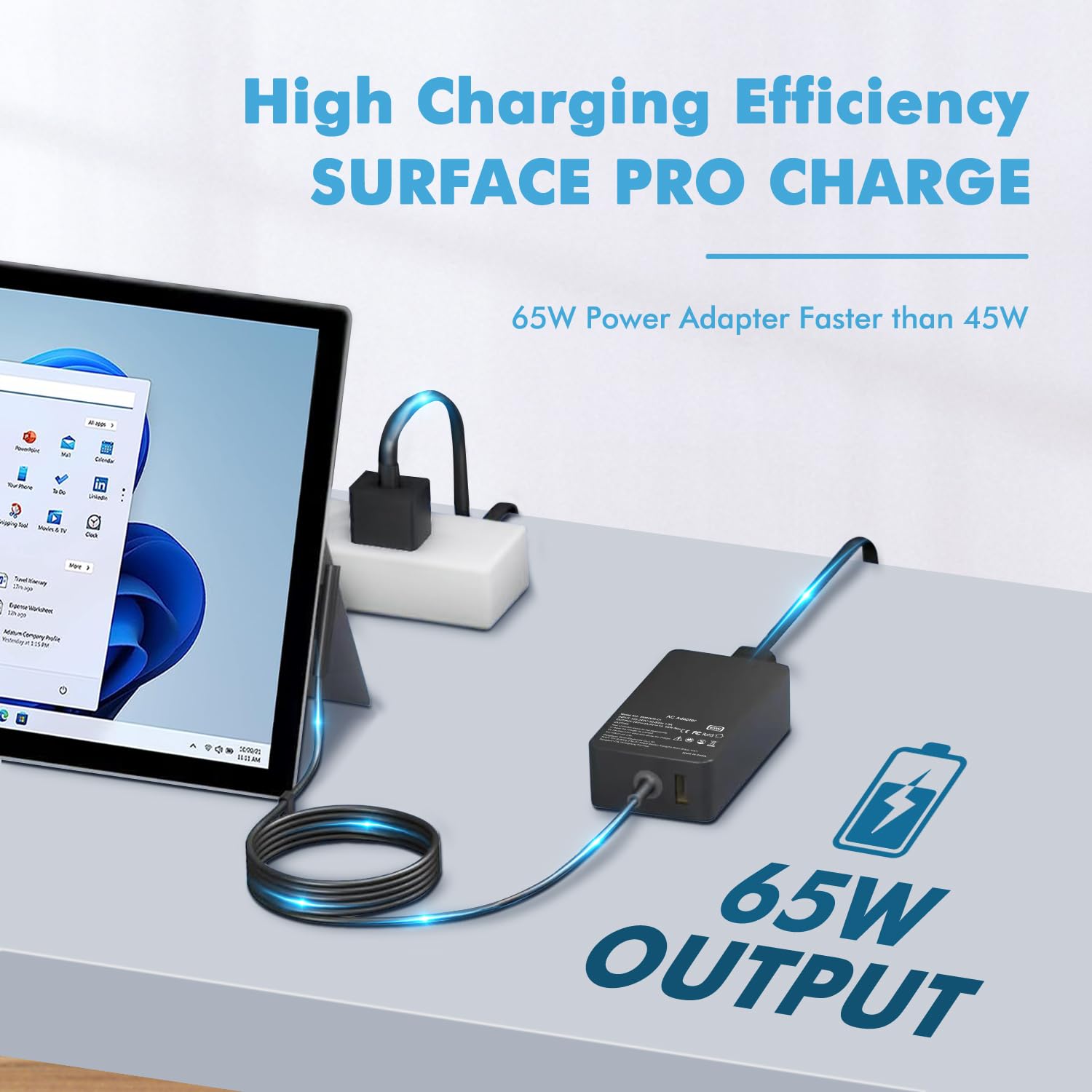 65W Surface Pro Laptop Charger Replacement For Microsoft Surface Pro 9 8 7 6 5 4 3 X Power Adapter,Surface Laptop 1 2 3,Compatible For Both Microsoft Surface Book Laptop/Tablet,Works With 65W&44W&36W