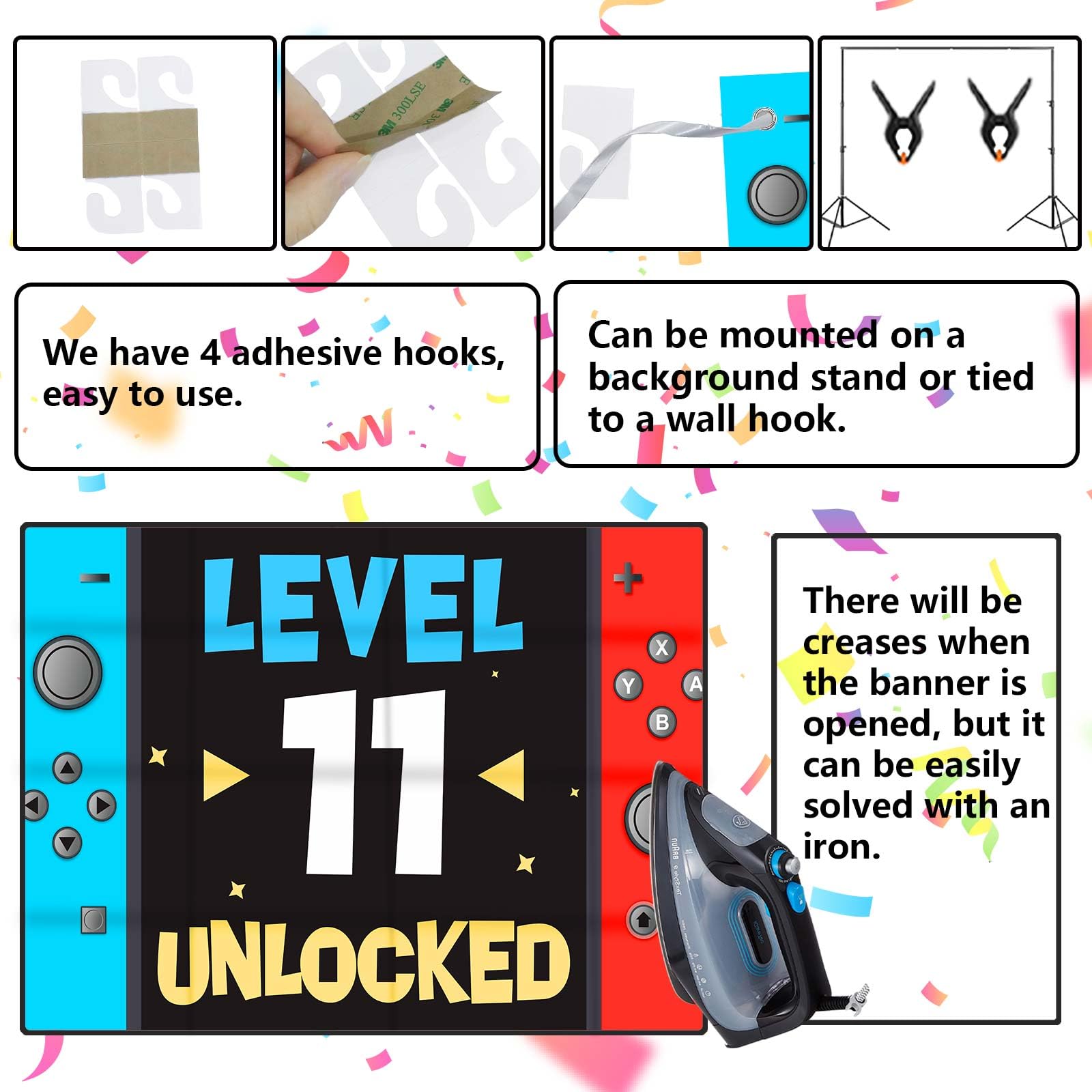 Level 11Th Unlocked Happy 11Th Birthday Level Up Banner Backdrop Background Photo Booth Props Video Game Youth Theme Decor For B