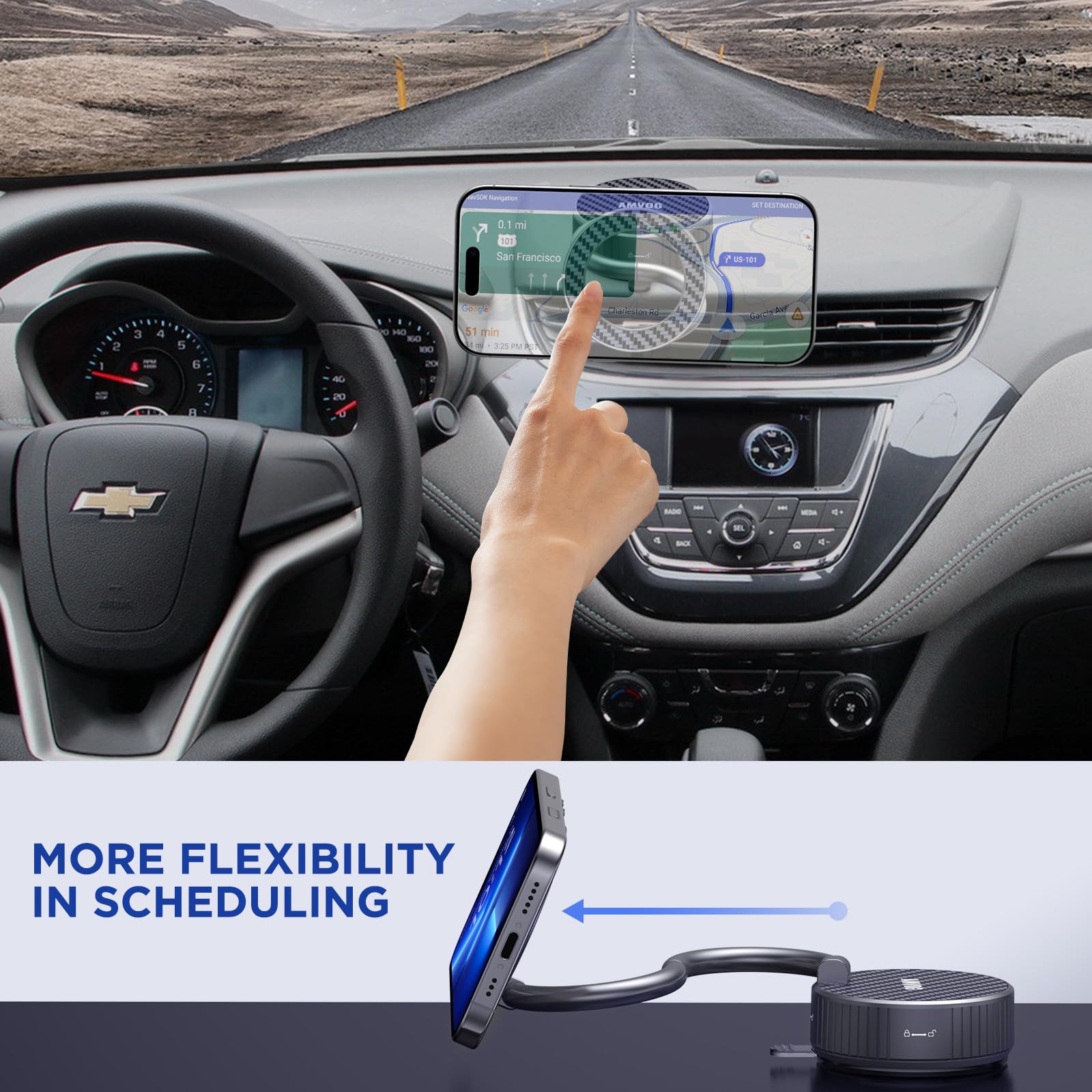 Amvog Car Phone Holder For Magsafe - Zinc Alloy Magnetic Phone Mount, 360 Adjustable, N55 Super Strong Suction Cup, Portable Fol