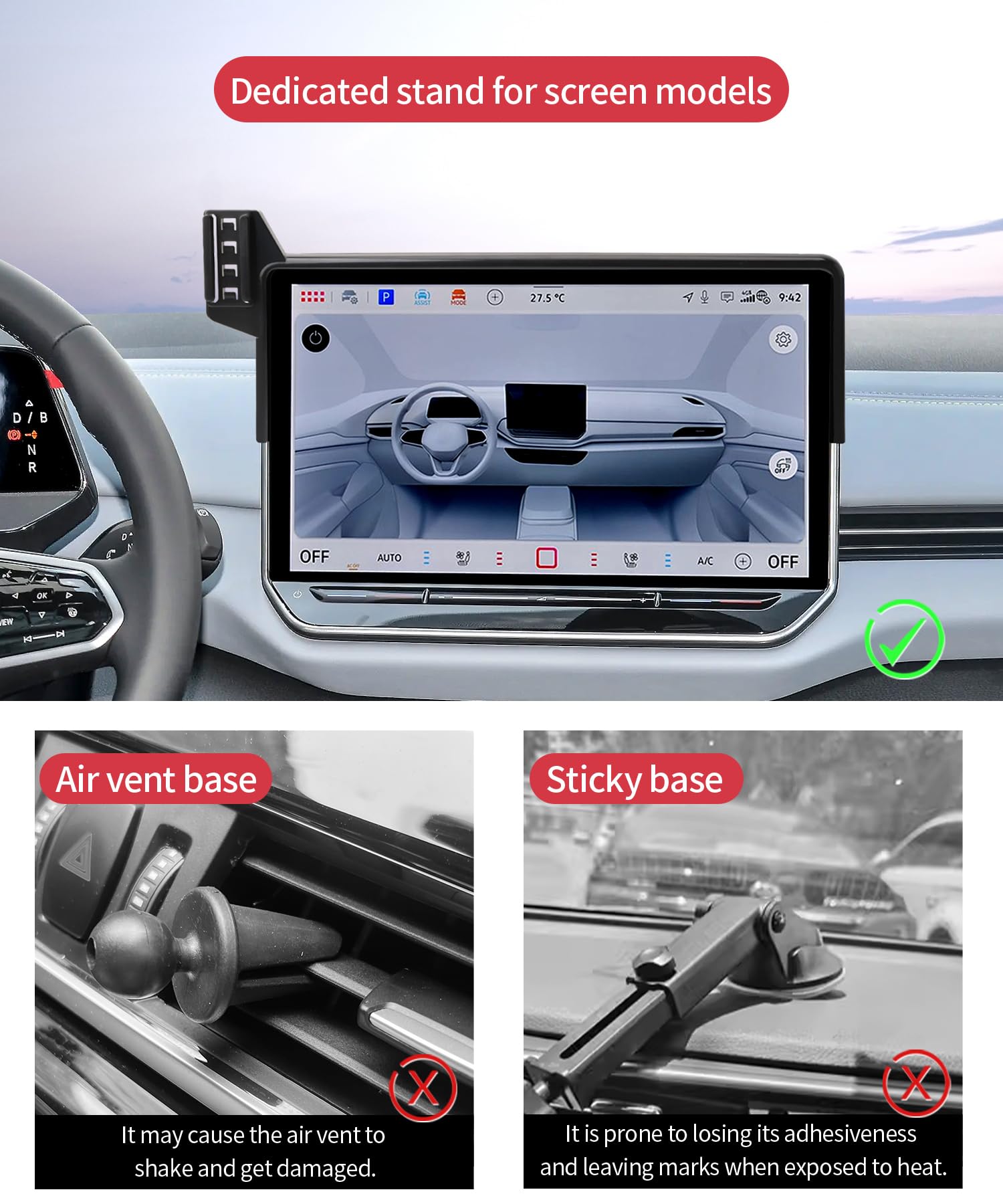 Masergogo Car Phone Holder For 2024 2025Volkswagen Id.4 / Vw 2025 Id.Buzz, 360 Rotation, 12.9 Inch Screen Fixed Clip, Auto Acces