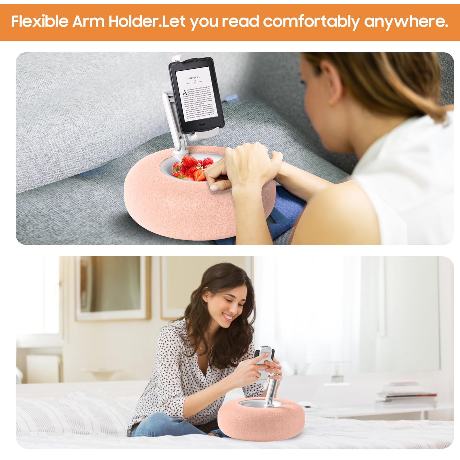 Plshugek Pillow Stand Holder For Kindle Tablet Ipad With Snack Bowl, Lap Cozy Pillow Stand Holder For Reading In Bed For 4.7'' 1