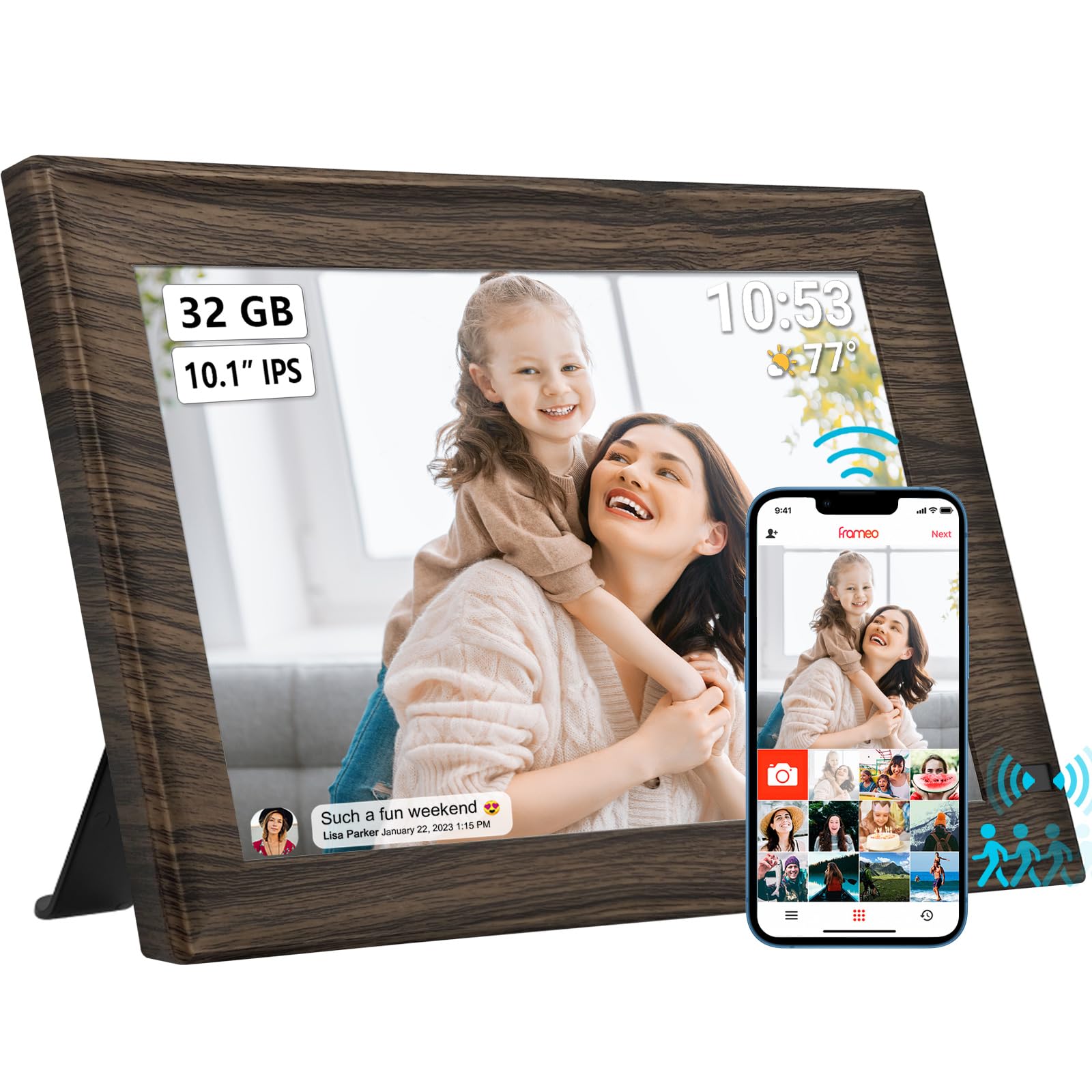 32Gb Frameo 10.1 Inch Smart Wifi Digital Photo Frame 1280X800 Hd Ips Lcd Touch Screen, Auto Rotate, Motion Sensor, Built In 32Gb