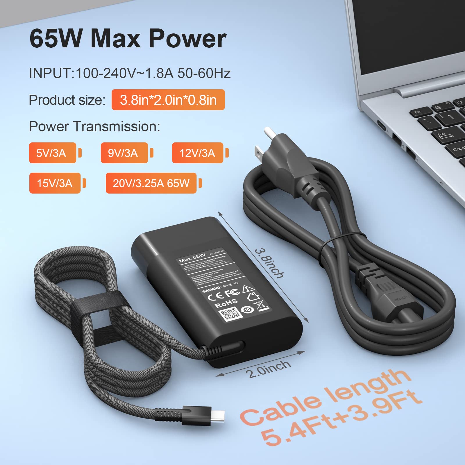 New Slim 65W Hp Laptop Charger Usb C Chromebook Charger For Hp Spectre X360 14 2 In 1,Elitebook X360, Pavilion Envy Elite X2 Fas