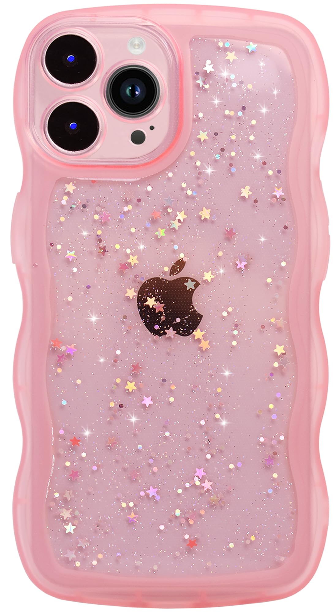 Qokey for iPhone 14 Pro Max Case(6.7 2022), Glitter Star & Curved Edge Handle Grip Design, Military-Grade Shockproof Clear TPU C