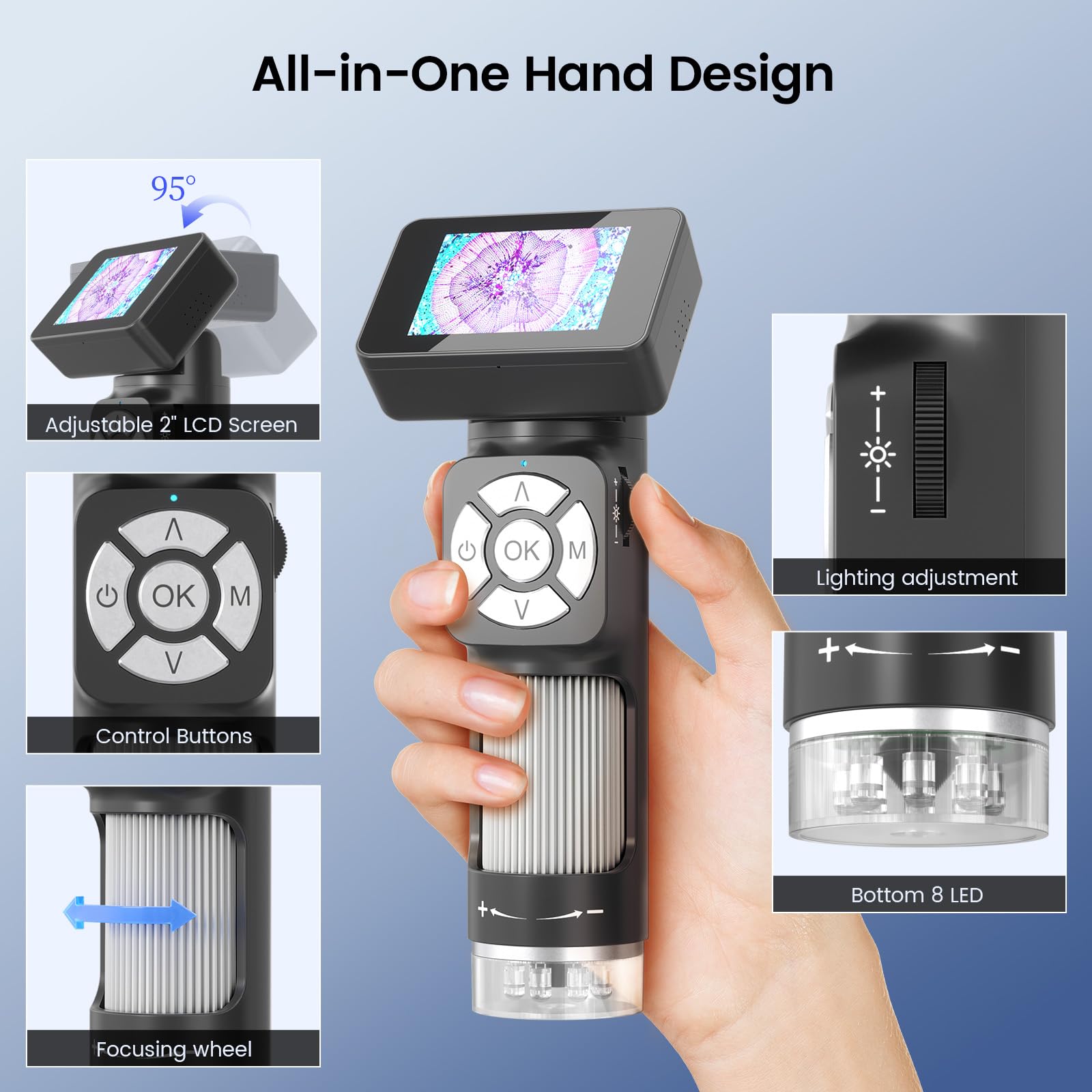 Linkmicro Lm112 Microscope For Kids 8 12, Handheld Microscope With 2'' Screen, 500X Portable Microscope Kit With Case, Usb Magni