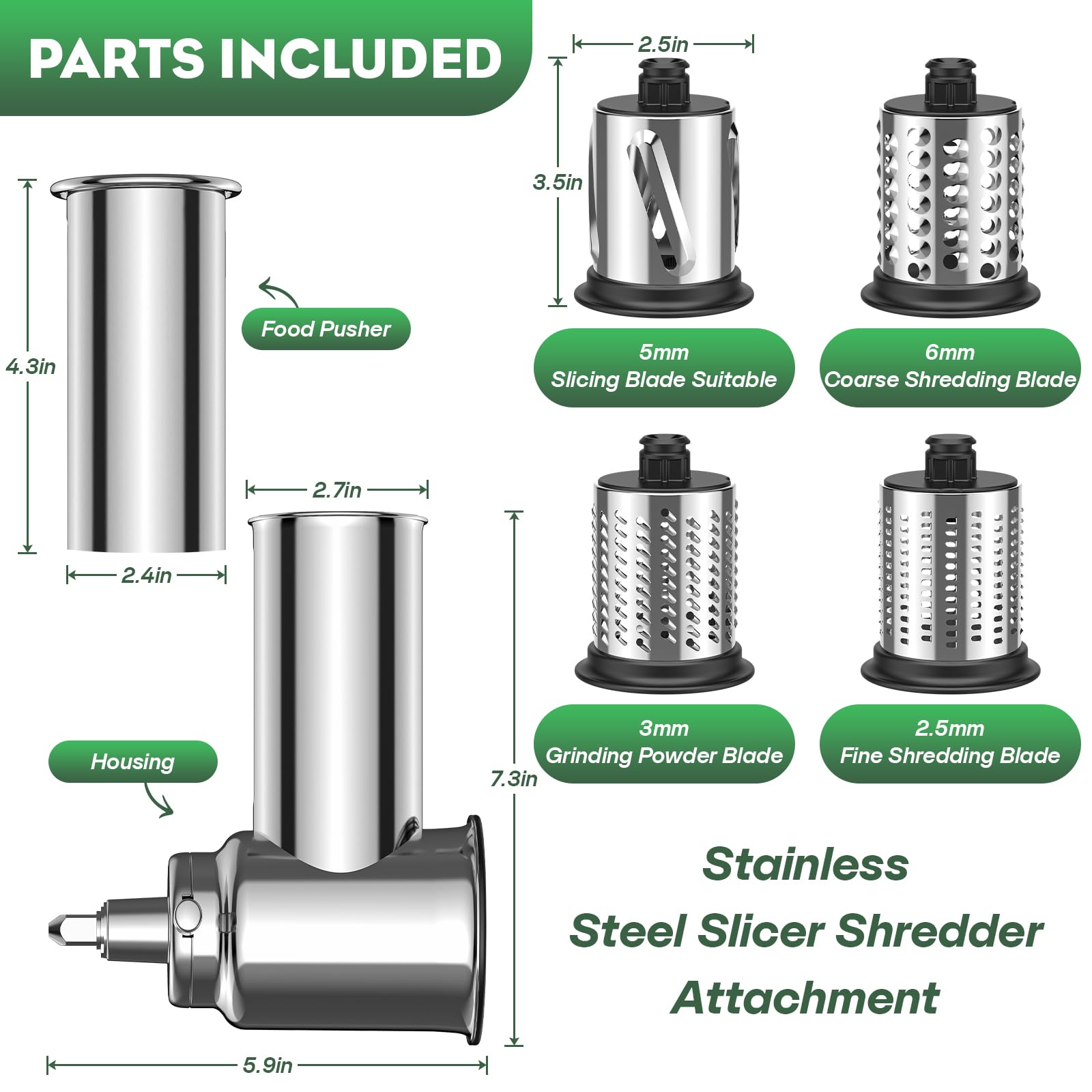 Stainless Steel Slicer Shredder Attachment For Kitchenaid Stand Mixer,Includes Cheese Grater,Grinding Powder, Vegetable Slicer S