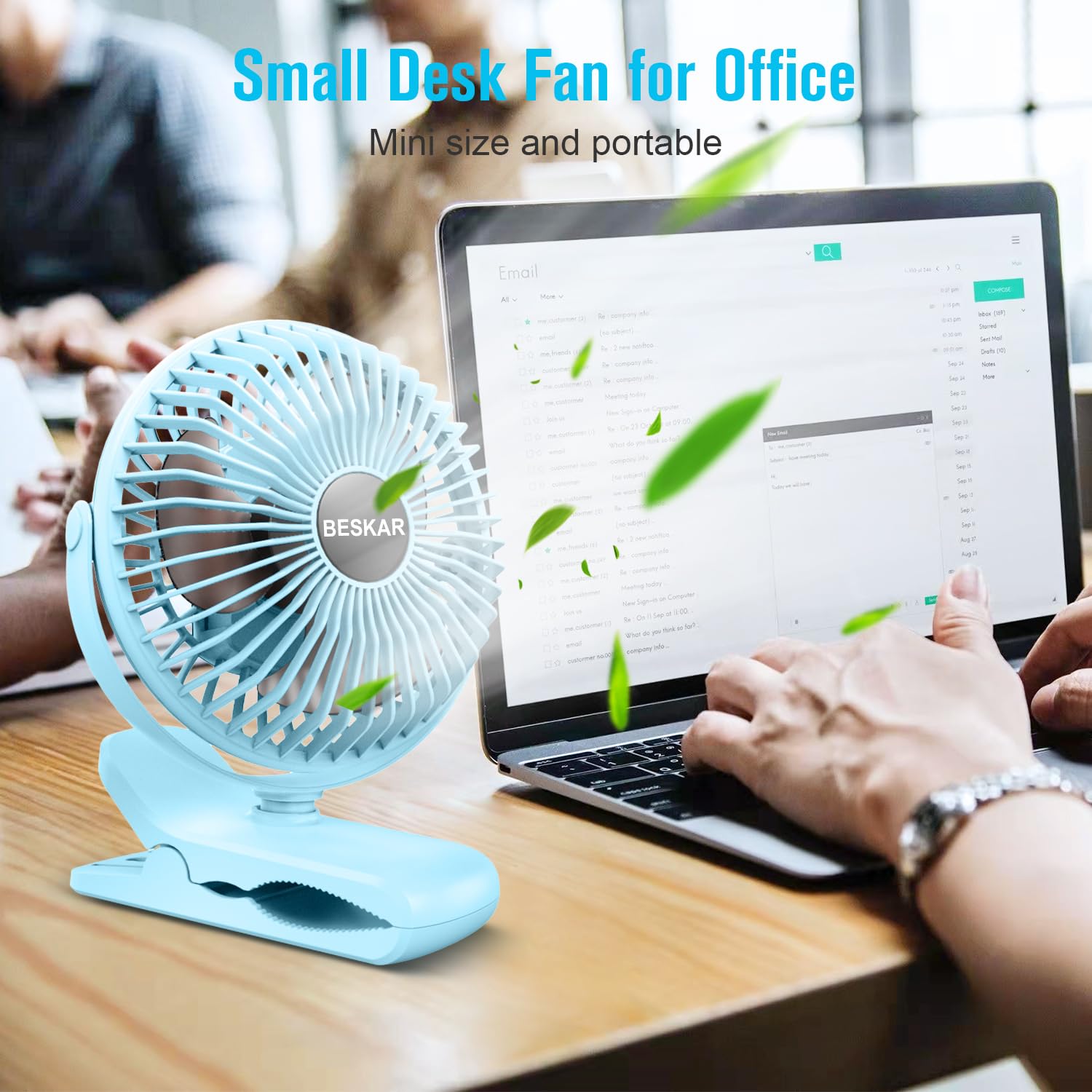 Beskar Portable Clip On Fan Rechargeable, 4 Speeds Small Battery Operated Fan, Usb Desk Fan With Strong Airflow, Sturdy Clamp Fo