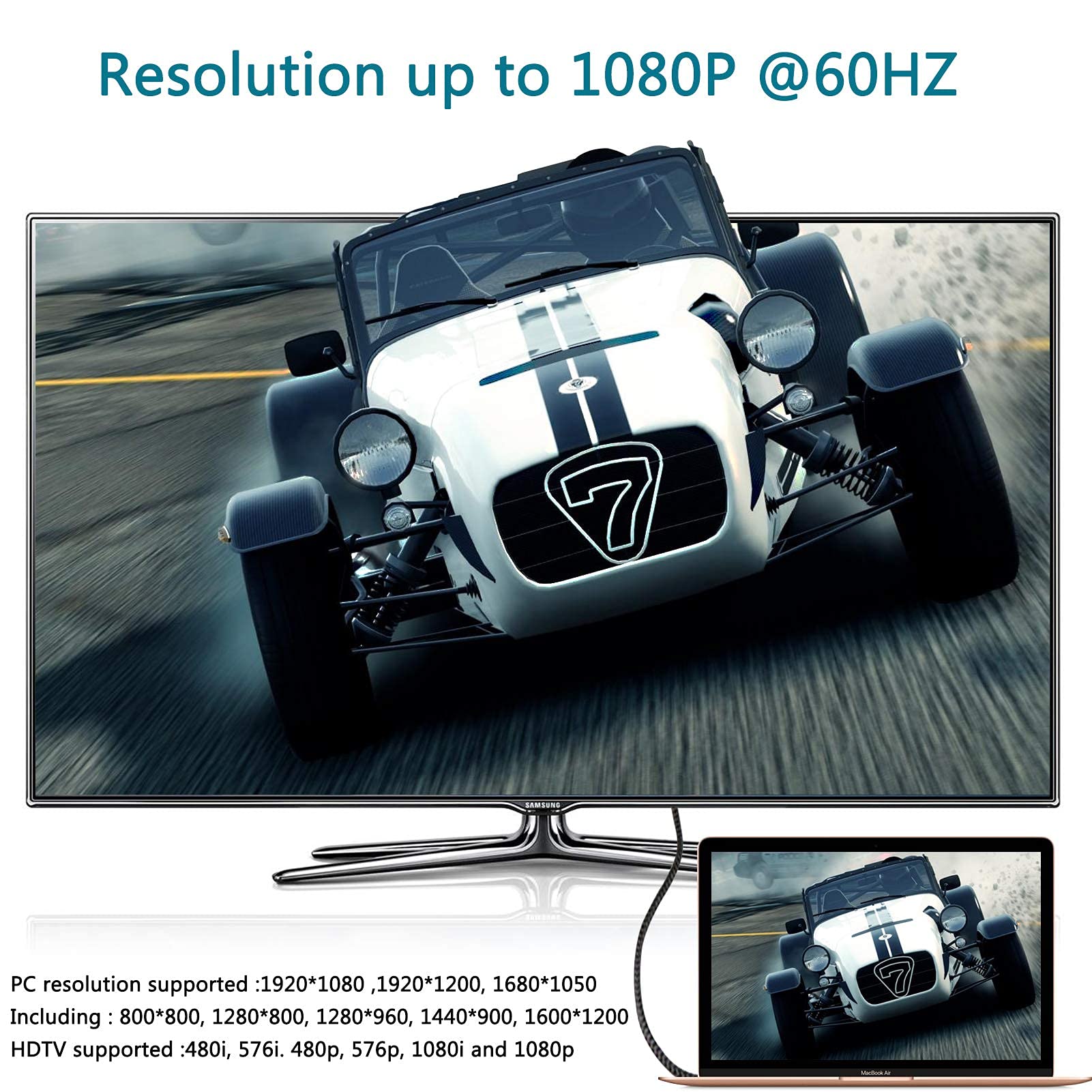 Dteedck Usb C To Vga Cable 6 Ft, Usb Type C (Thunderbolt 3) To Vga Cable Sturdy Braided For Usb 3.1 Devices Compatible With Macb