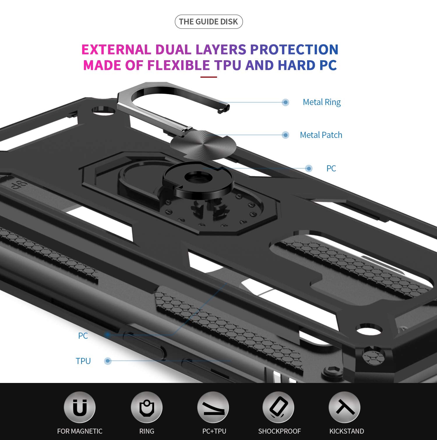 LeYi Samsung Galaxy S9 Plus Phone Case Military-Grade Magnetic Ring Stand Black with 2 Pack 3D Curved Screen Protector