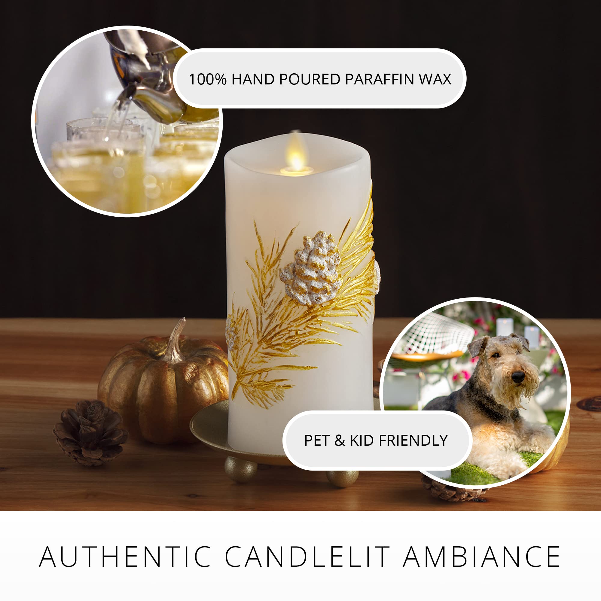 Luminara Embossed White Pinecone Flameless Led Candle Pillar (3'' X 6.5'')   With Recessed Edge Unscented Real Wax Led Battery O