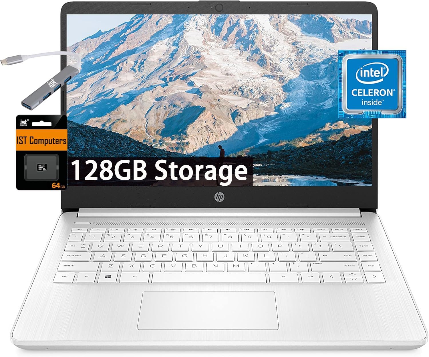 HP 14 Ultra Light Laptop for Student & Home (Intel Quad-Core N4120, 4GB RAM, 128GB (64GB + 64GB SD), 1-Year Office 365) 11-Hr Lo