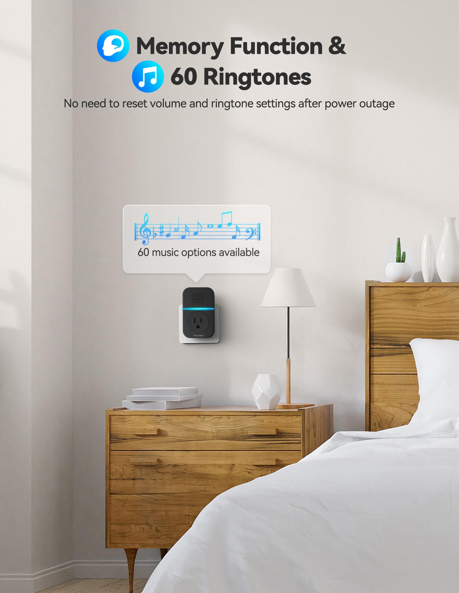 Tecknet Wireless Doorbell, Self-Powered Doorbell, 0-110Db Plug-Through Wireless Doorbell Ringer For Homes Classroom, Ip66 Waterp