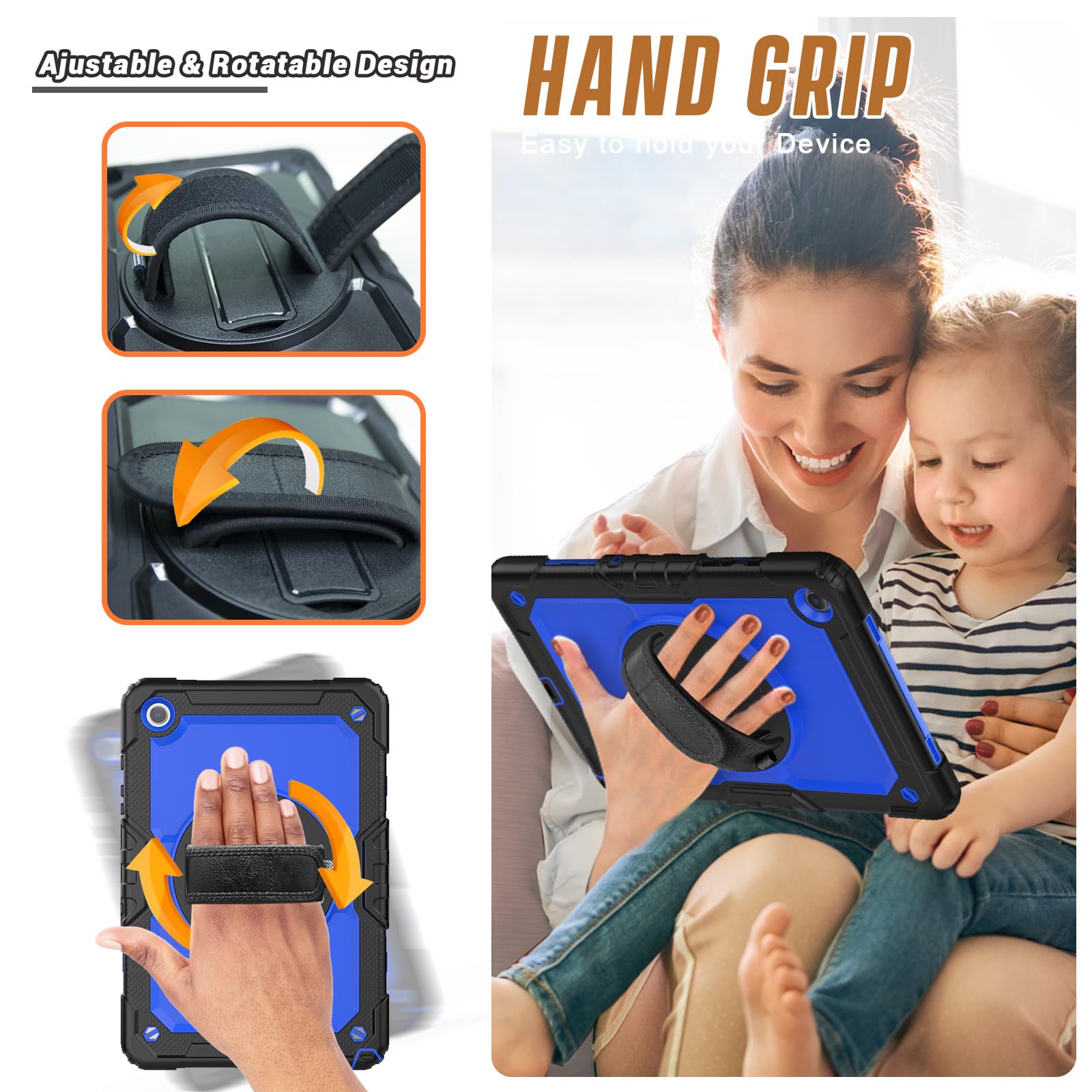 Herize Galaxy Tab A9+ Case Sm X210/X215/X216 With Screen Protector | Heavy Duty Shockproof Cover W/Penci Holder 360 Rotating Sta