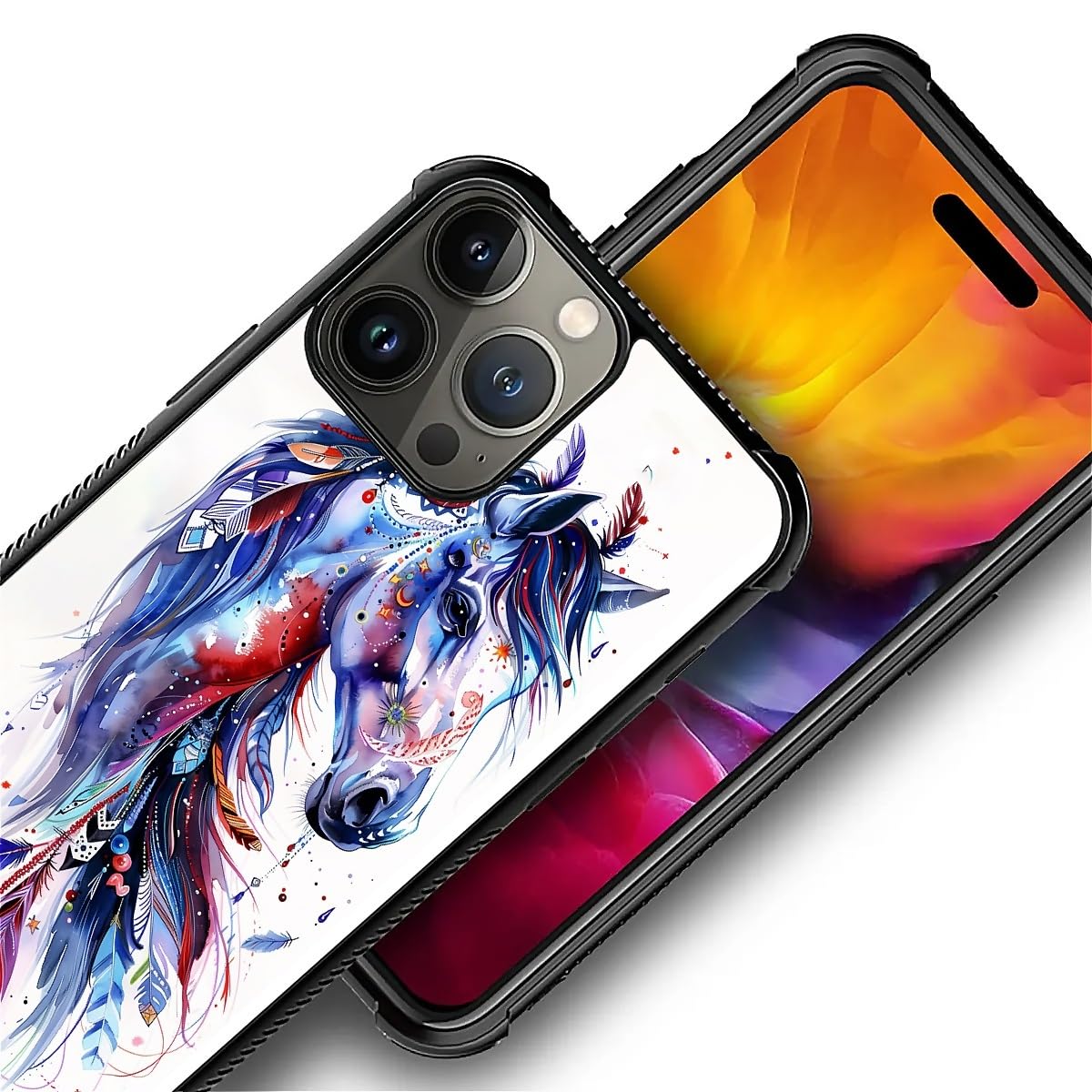 Carloca Compatible With Iphone 16 Pro Max Case, Drawing Sketch Rainbow Horse Art Fashion Pattern Design For Girl Shockproof Anti