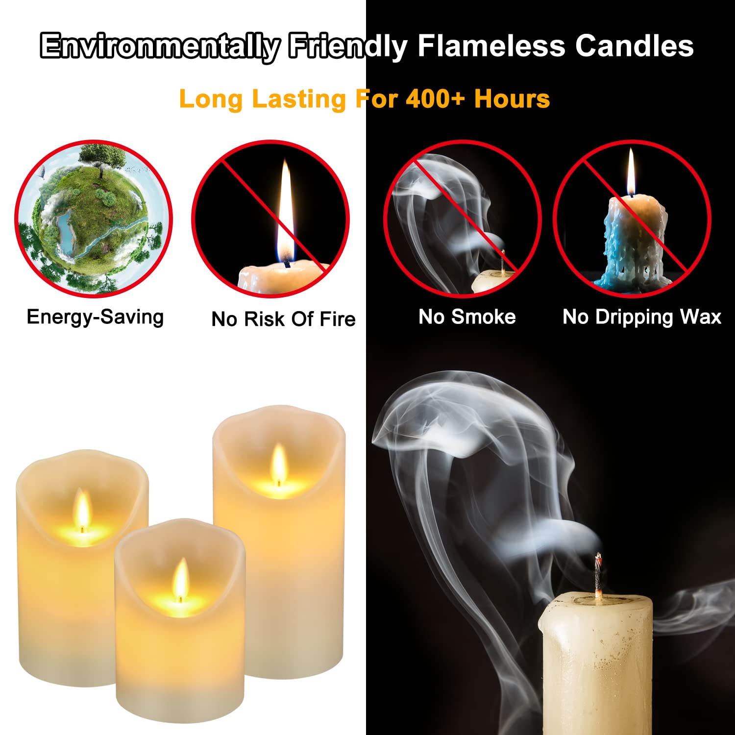 Antizer Flameless Led Candles 4 5 6 Set Of 3 Dripless Real Wax Pillars Include Realistic Flames And 10-Key Remote Control With 2