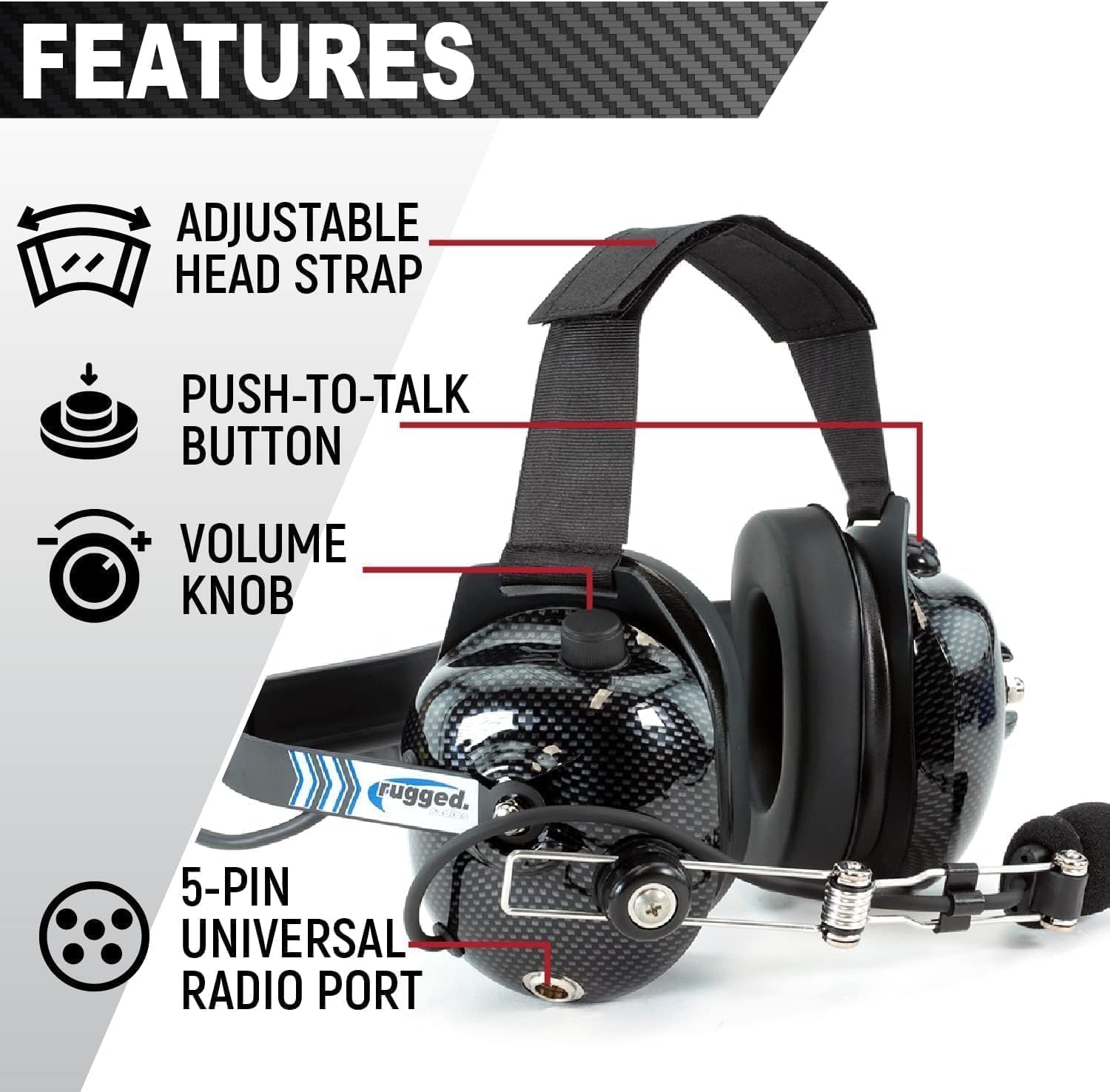 Rugged Radios H41 Behind The Head Headset For Racing Radios Industrial Electronics Features Noise Reduction Volume Control 5 Pin