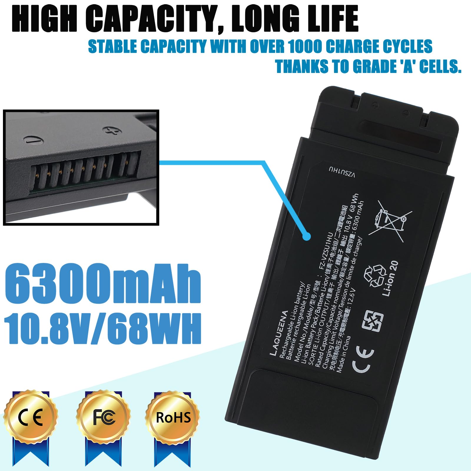 Laqueena Fz Vzsu1Hu Laptop Battery Compatible With Panasonic Toughbook 55 Fz 55 Mk1 Fz Vzsu1 10.8V 68Wh 6 Cell Not Suitable For