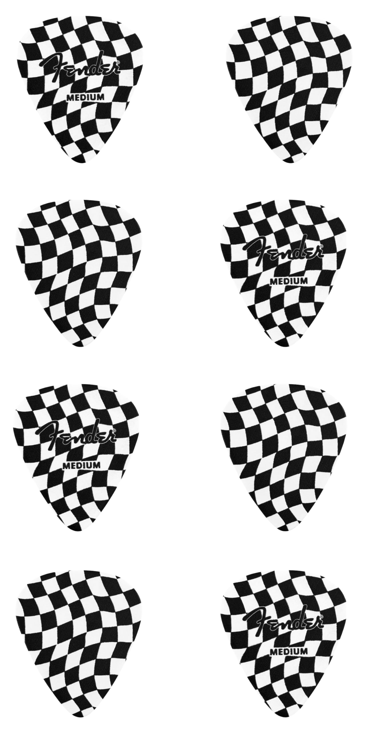 Fender Celluloid Guitar Picks, Guitar Accessories, 351 Shape, Checkerboard, Medium, 8 Pack