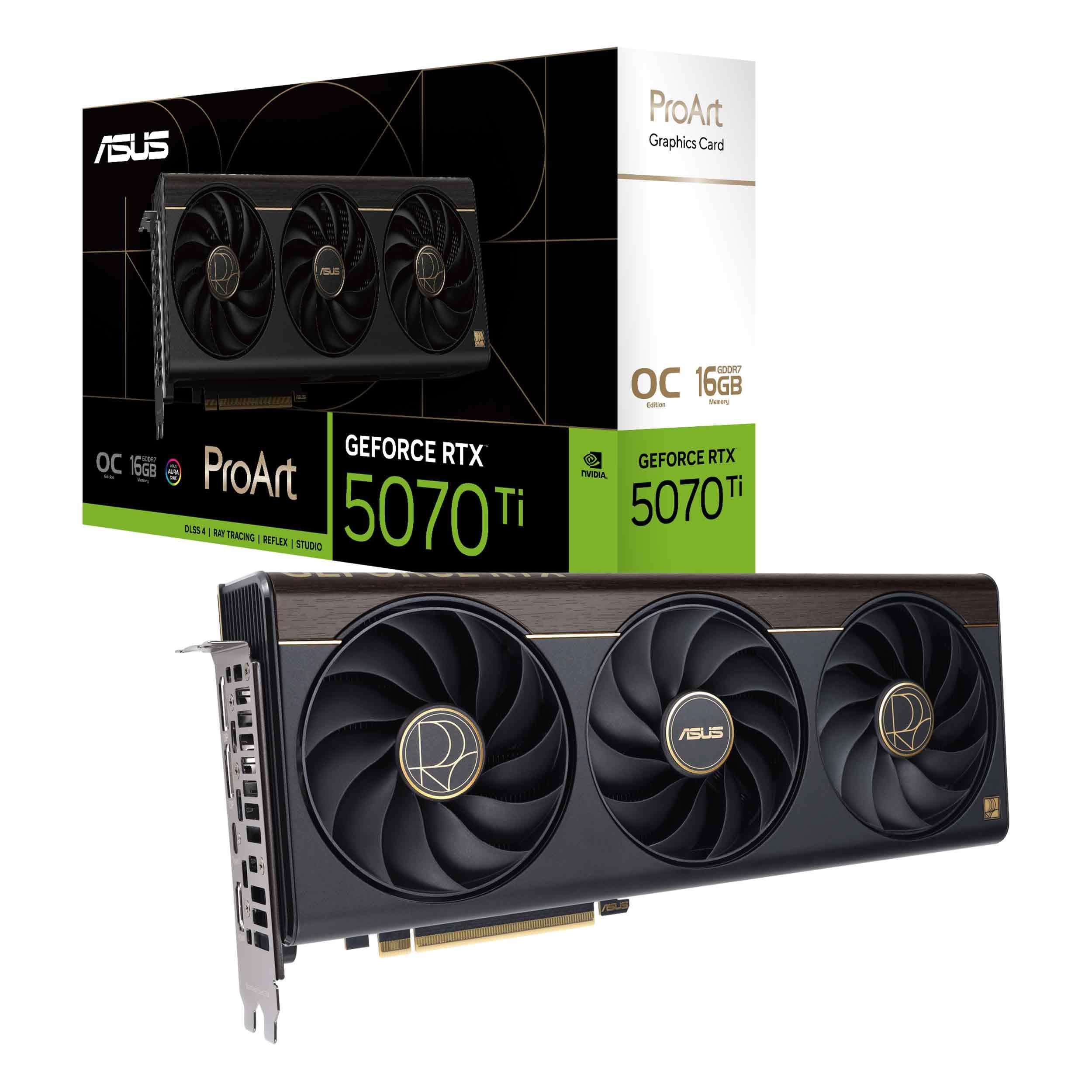 ASUS ProArt GeForce RTX 5070 Ti OC Edition Graphics Card (PCIe 5.0, 16GB GDDR7, USB TypeC, HDMI/DP 2.1, 2.5Slot, Axialtech Fa