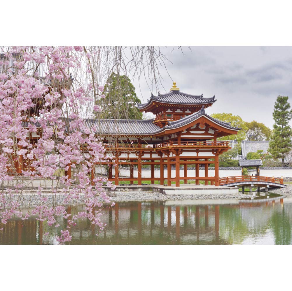 Dorcev 7X5Ft Japan Scenery Photography Backdrop Japanese Style Building Garden Pink Cherry Asian Travel Themed Birthday Party We