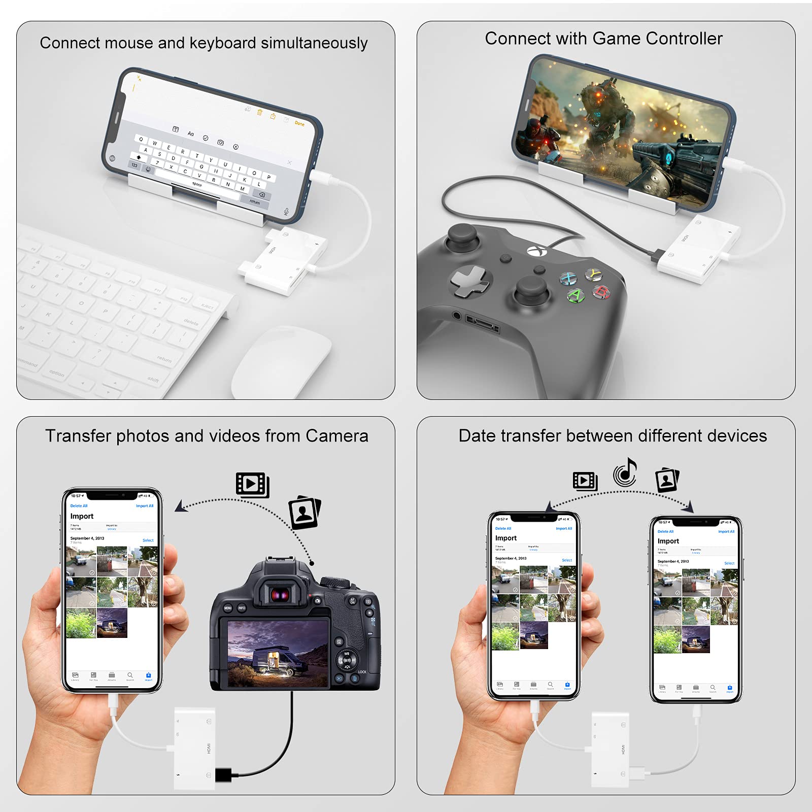 Feinodi Lightning To Hdmi Adapter With Usb Camera And Charging Port, Sd Card Reader For Iphone, 6 In 1 Camera Adapter To Iphone,