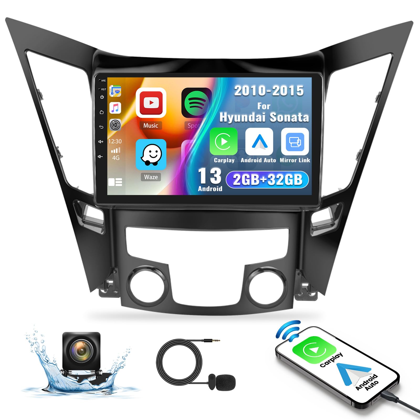 2G+32G For Hyundai Sonata 2010 2015 Radio Android 13 Car Stereo Wireless Apple Carplay Android Auto Mirror Link Gps Navigation 9