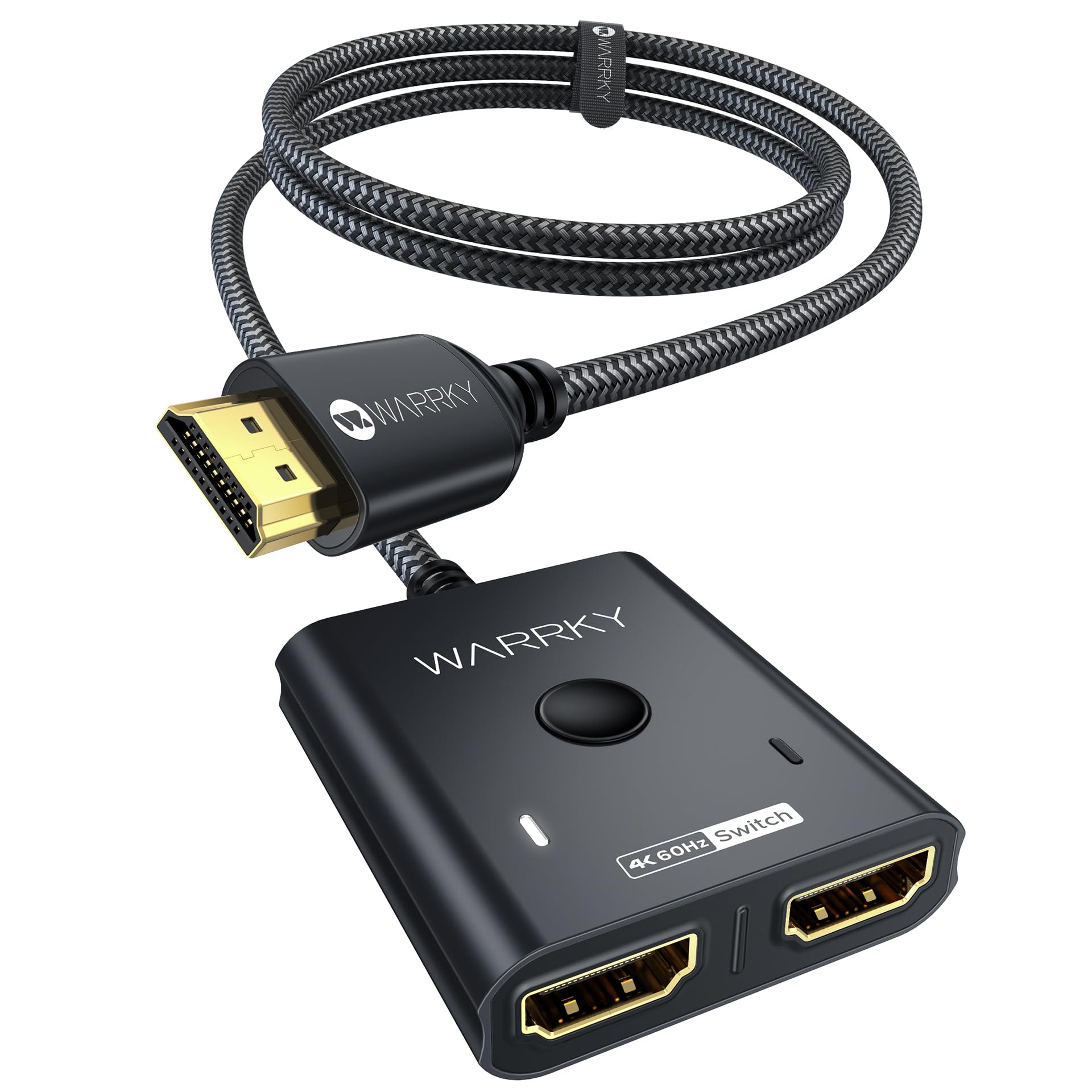 Hdmi Switch 2 In 1 Out 4K@60Hz, Warrky ?3.3Ft Fixed Braided Hdmi Cable, Aluminum Case, Hdcp 2.2? Bidirectional 2X1 Switcher Spli