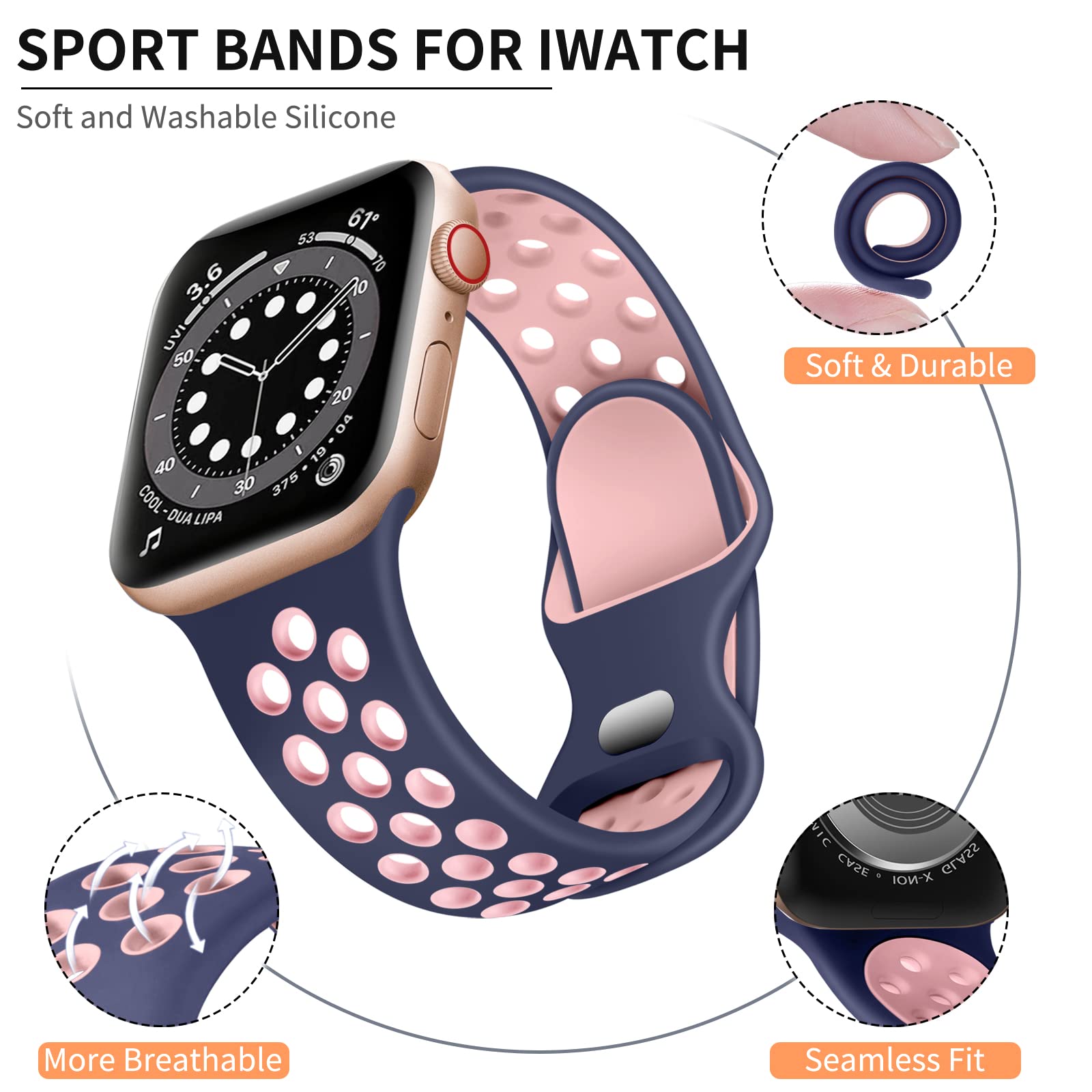 Lerobo Compatible For Apple Watch Series 9 Band 45Mm 44Mm Ultra 2 49Mm 42Mm For Women Men,Soft Silicone Sport Band Replacement W