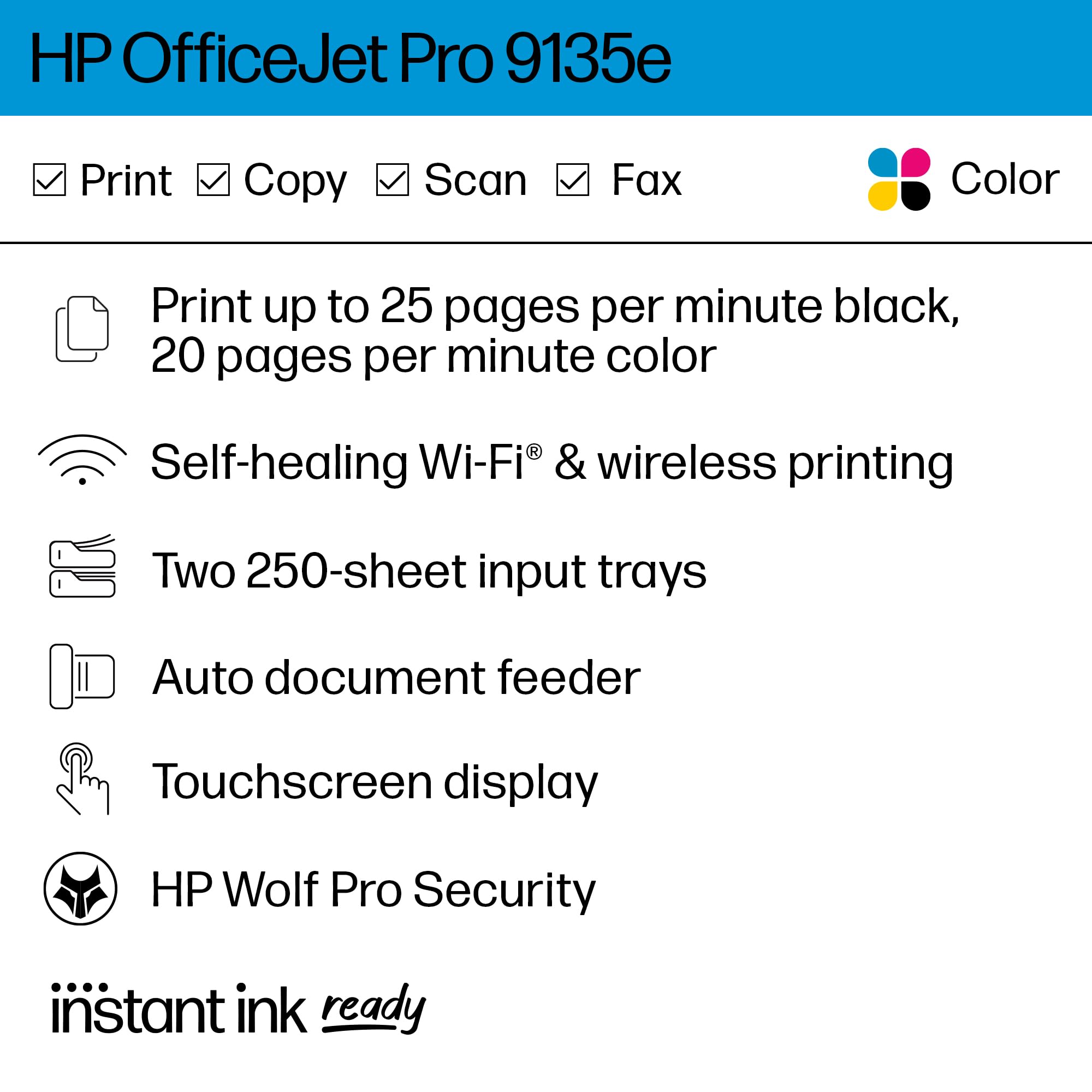 Hp Officejet Pro 9135E All In One Printer, Color, Printer For Small Medium Business, Print, Copy, Scan, Fax, Wireless Instant In