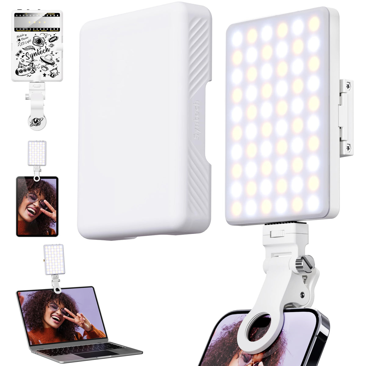 Syntech Selfie Light, 60 Led High Power Rechargeable Clip Light With Soft Diffuser, Adjusted 3 Light Modes For Phone/Ipad/Tiktok