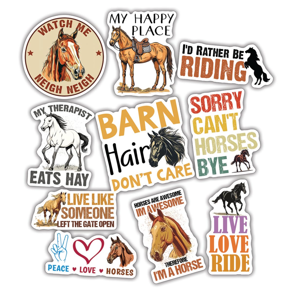 Tayta (10Pcs) Horse Stickers Horse Lover Decals Equestrian Cute Horse Lover Gifts Funny Gifts Multiple Different Design, Waterpr