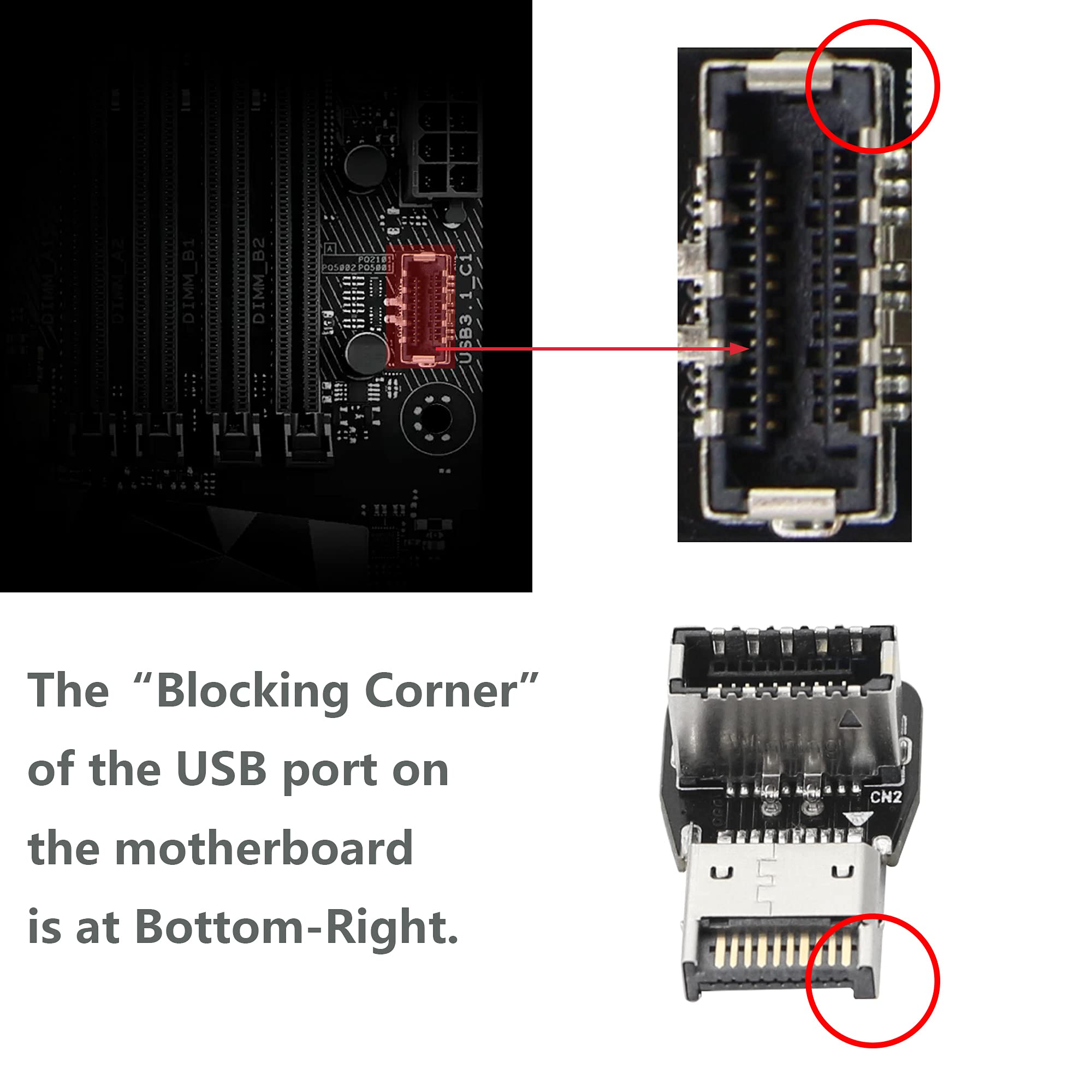 Cerrxian 90 Degree Usb Type E Adapter, Down Angle Usb 3.2 Type E Male To Female Front Panel Internal Connector Adapter High Spee
