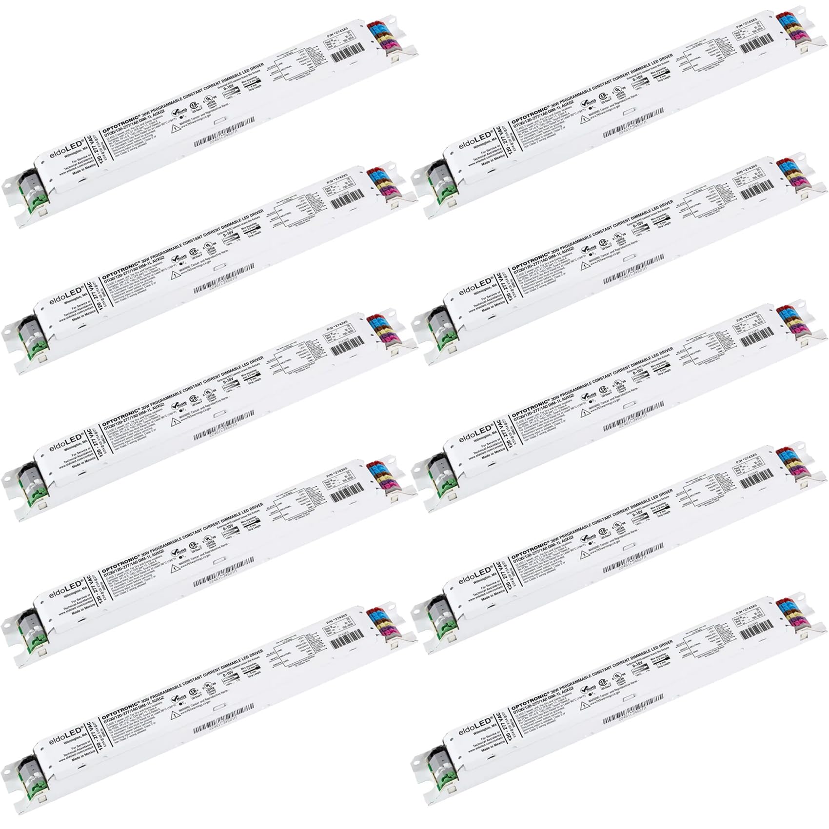 Pack of 10 - eldoLED *2743X7 OPTOTRONIC 50W Constant Current 0-10V Dimmable LED Driver, Programmable Linear OTi50/120-277/DIM-1L
