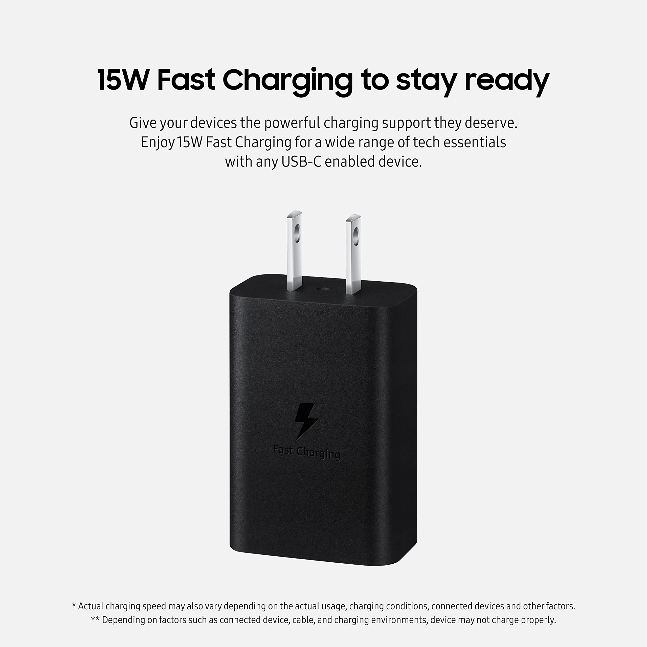 Samsung 15W Wall Charger Type C Only (Cable Not Included), Black