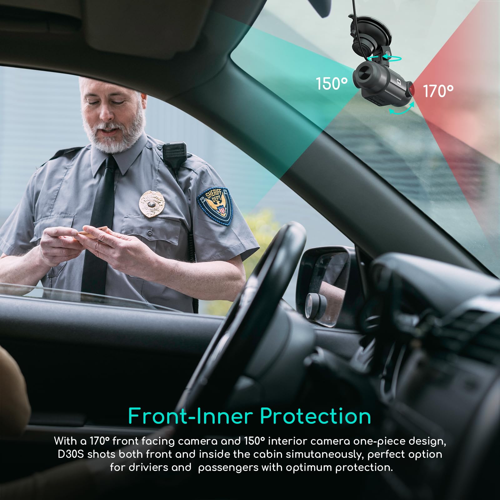 Cooau D30S 4K Dash Cam With Gps Wi Fi, Front And Inside Dual 2.5K 1080P, Uber Car Camera With Infrared Night Vision, Supercapaci