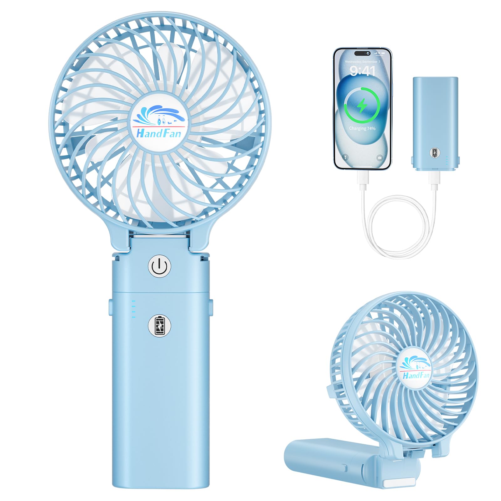 Handfan 5200Mah Hand Held Fan Rechargeable, 5 20 Working Hours Personal Fans, 3 Speeds Strong Airflow Usb Small Desk Fan With Po