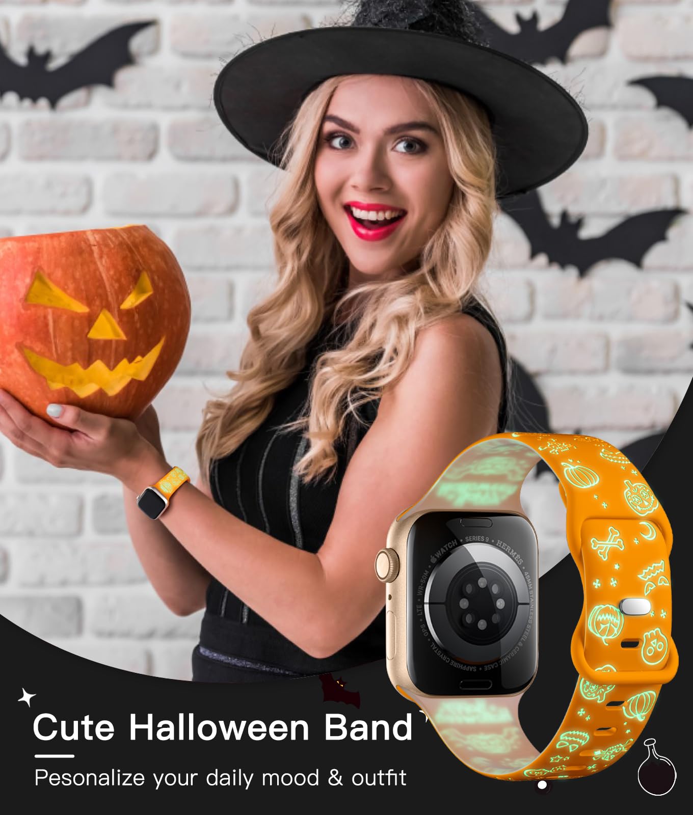 Halloween Compatible With Apple Watch Band 40Mm 41Mm 38Mm 42Mm 44Mm 45Mm 49Mm For Women Girl, Cute Engrave Holiday Festival Soft