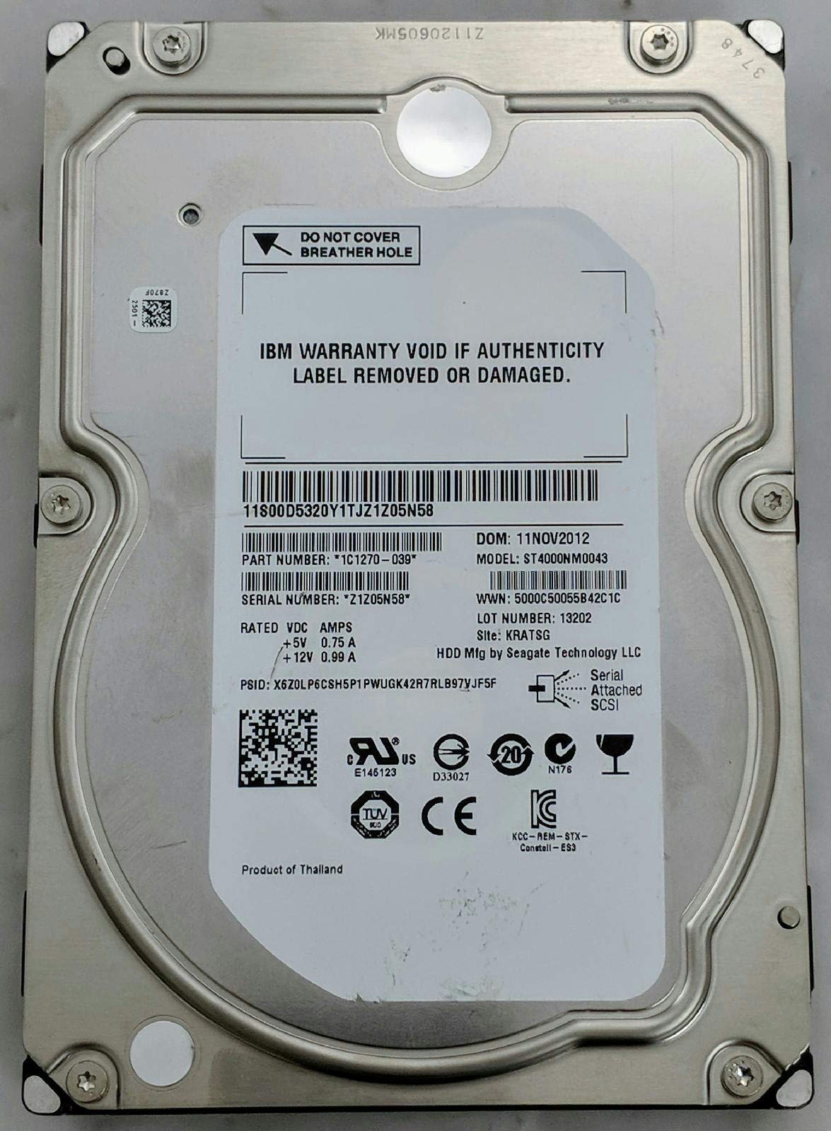 Seagate Constellation Es 4Tb 7200Rpm 6Gb/S Sas 128 Mb Cache 3.5 Inch Self Encrypting Internal Hard Drive St4000Nm0043